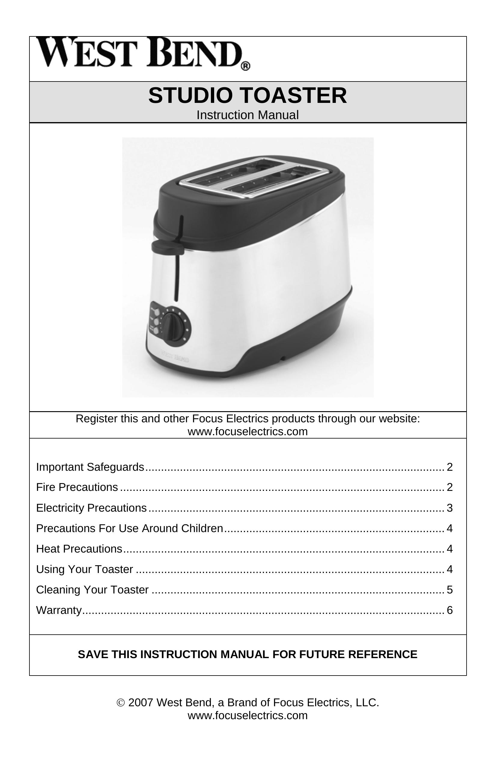 West Bend Studio Toaster Toaster User Manual