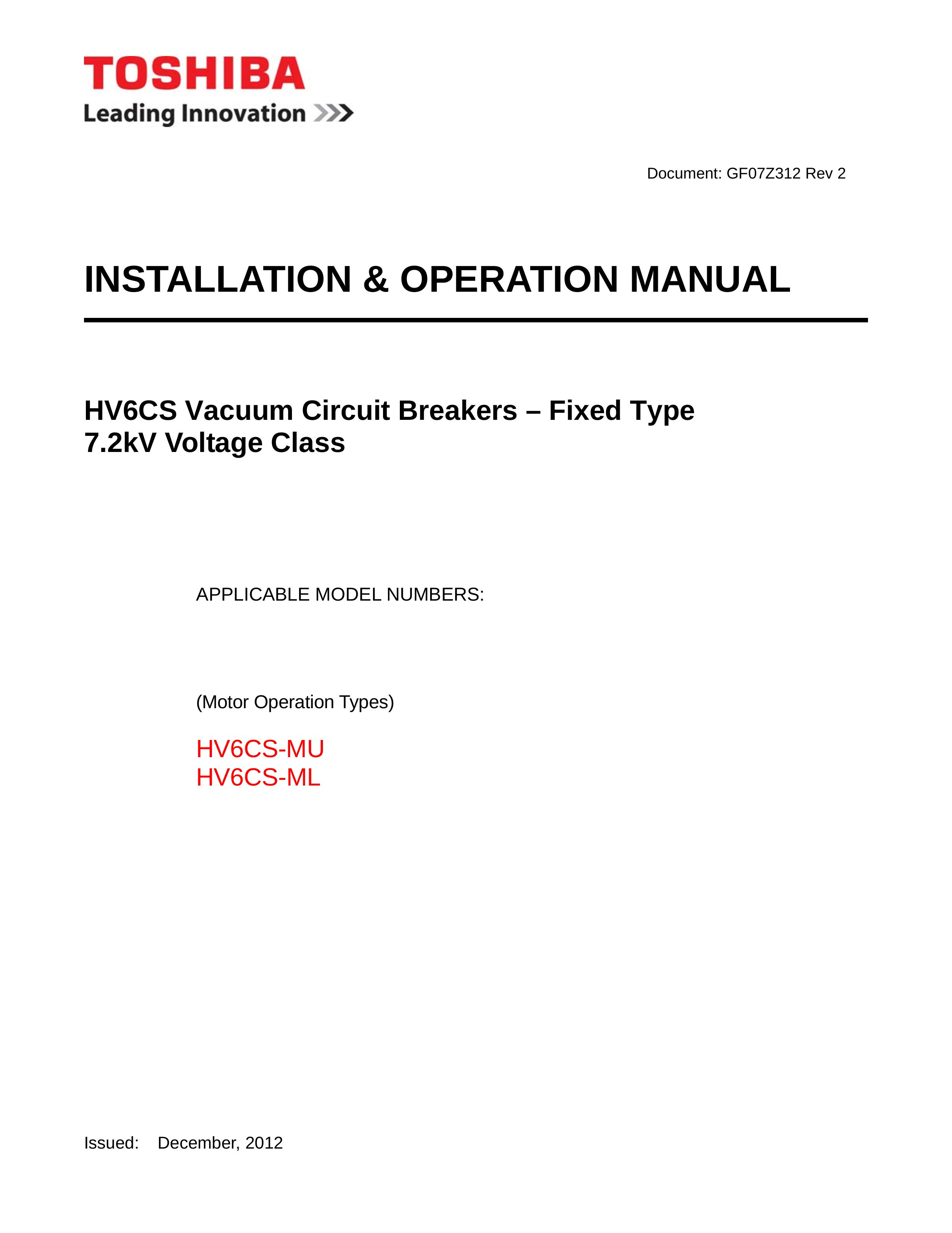 Toshiba HV6CS-MU Tortilla Maker User Manual