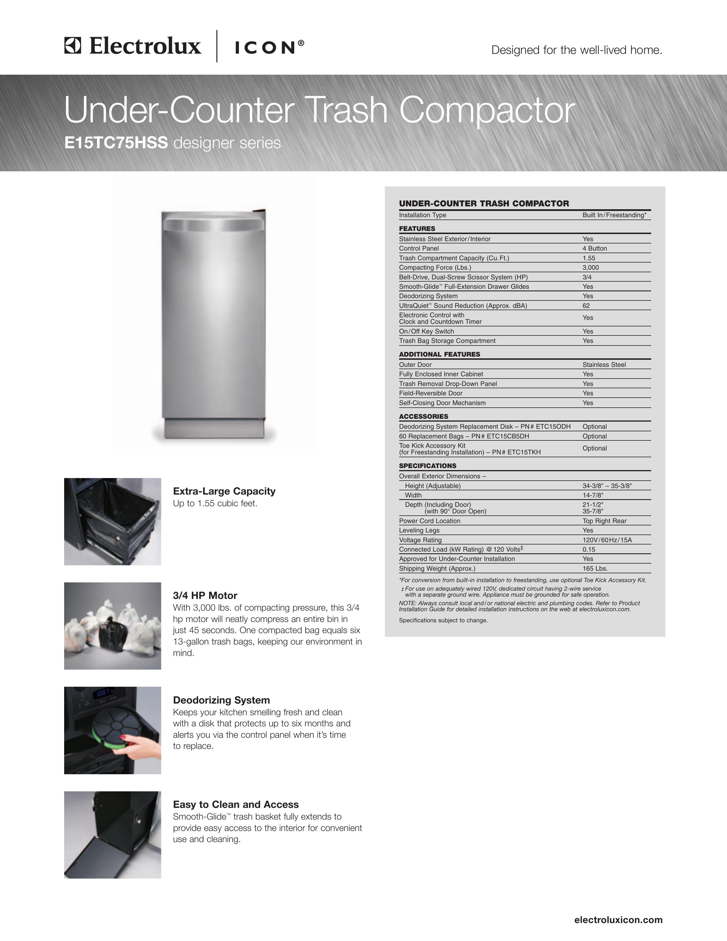 Electrolux E15TC75HSS Trash Compactor User Manual