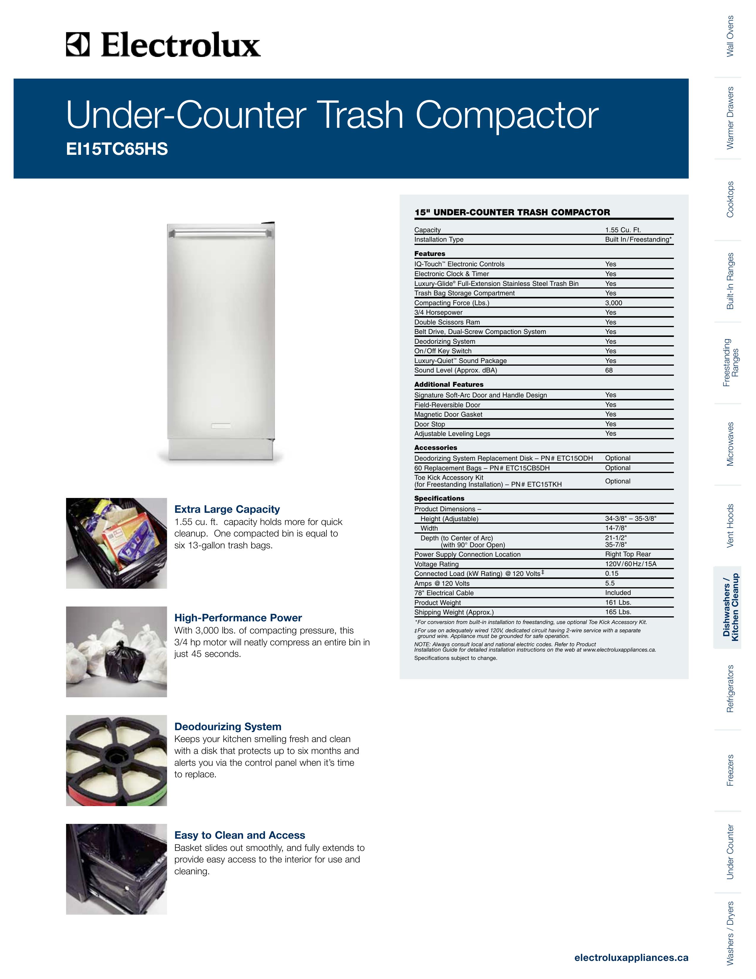 Electrolux EI15TC65HS Trash Compactor User Manual