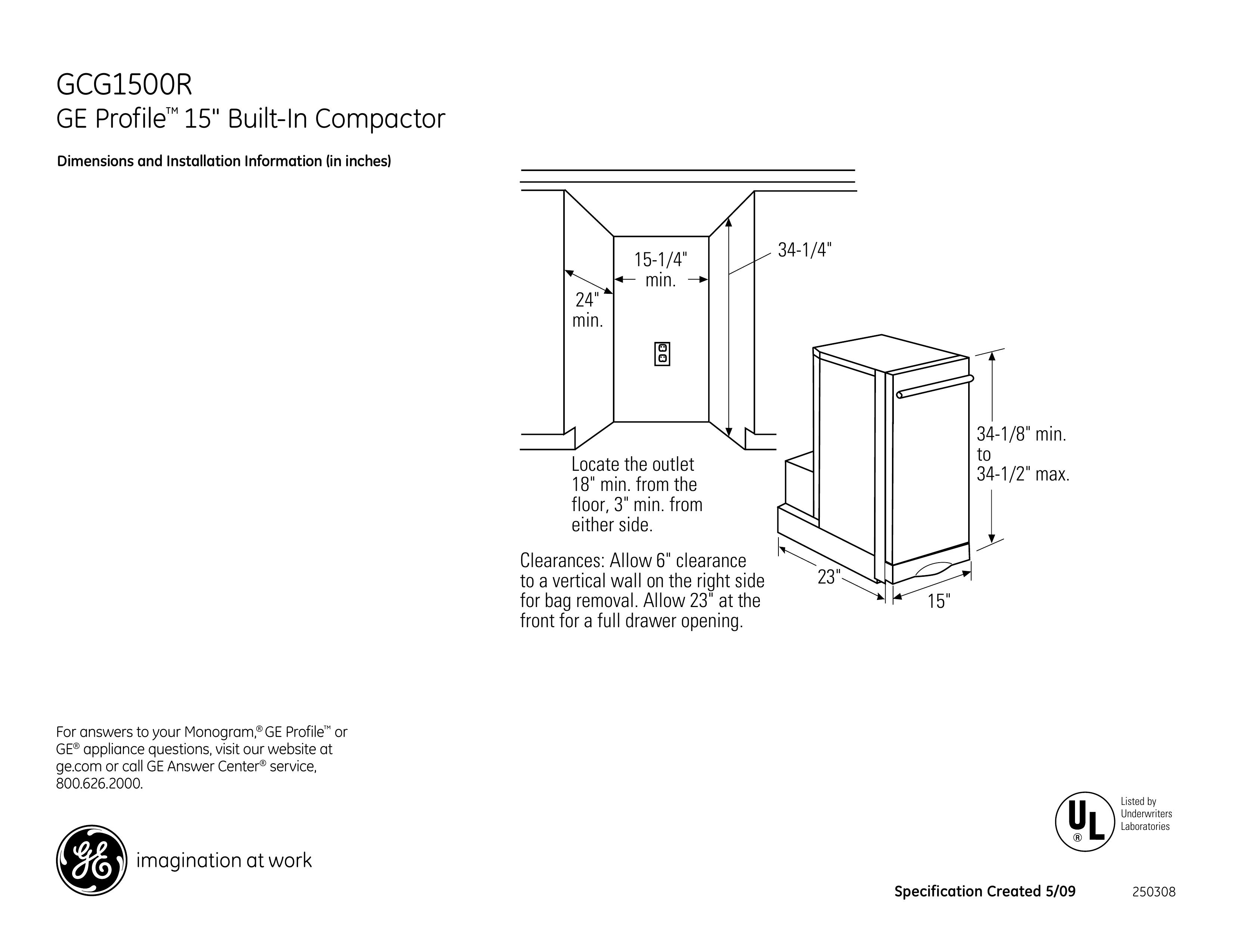 GE GCG1500LWW Trash Compactor User Manual