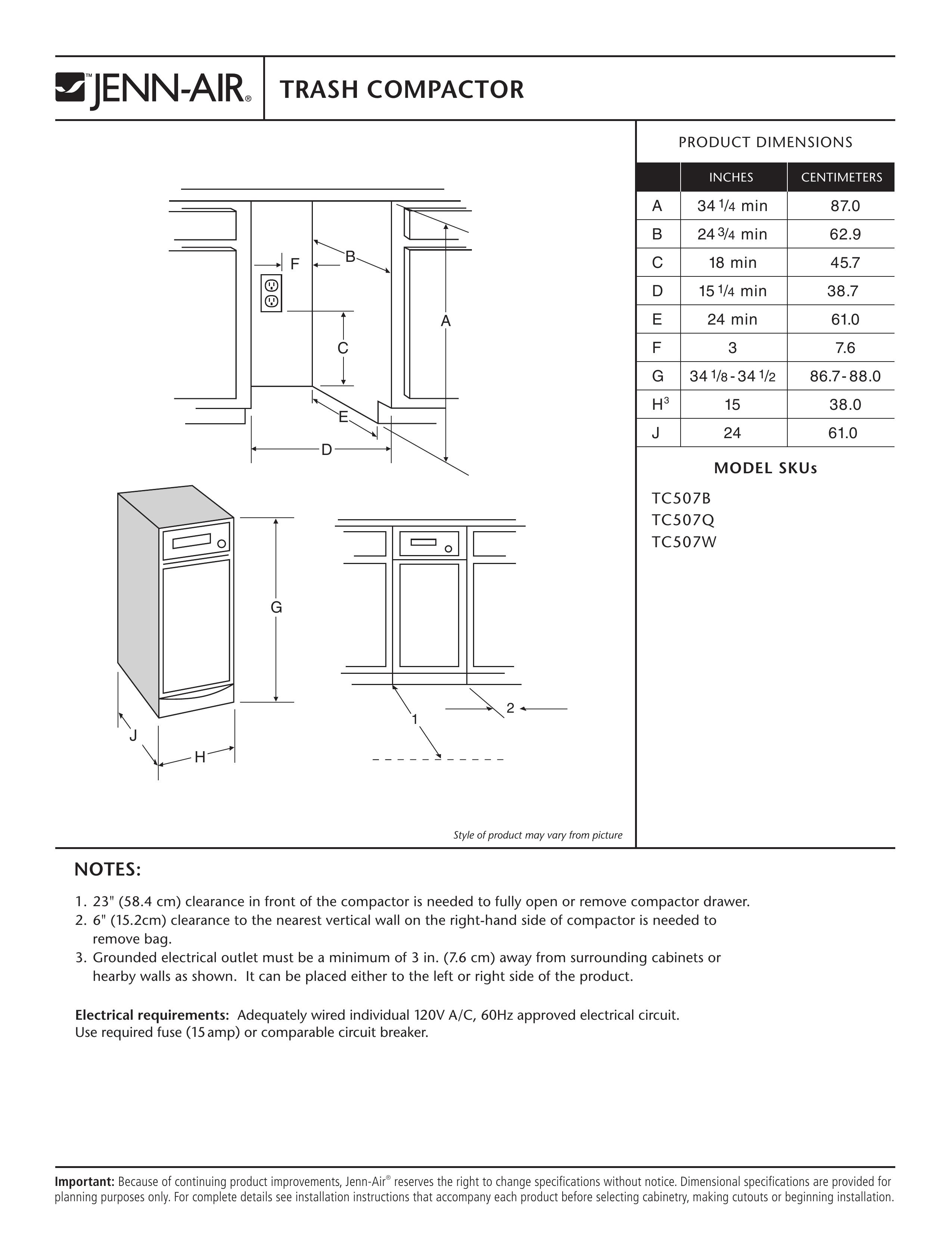 Jenn-Air TC507B Trash Compactor User Manual