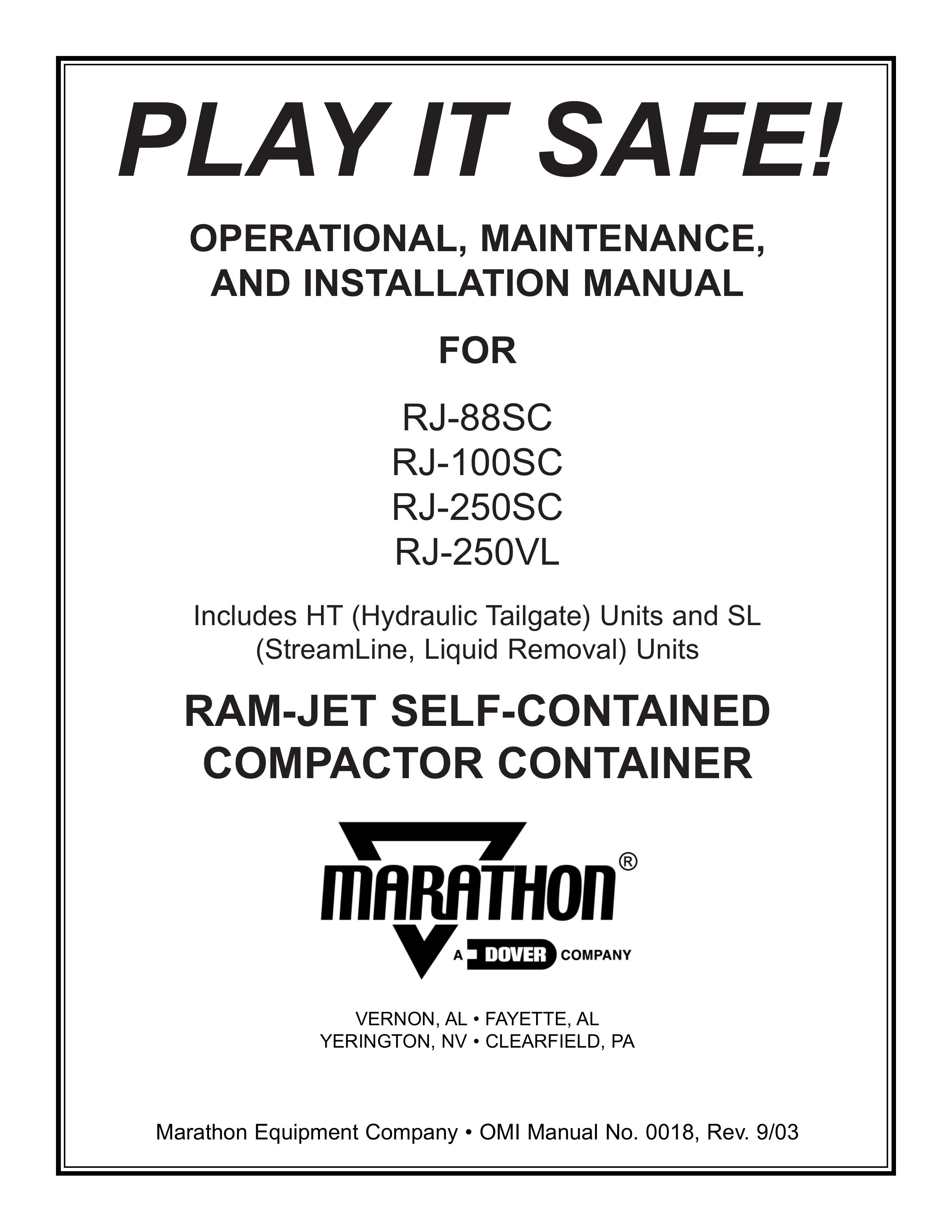 Marathon RJ-100SC Trash Compactor User Manual