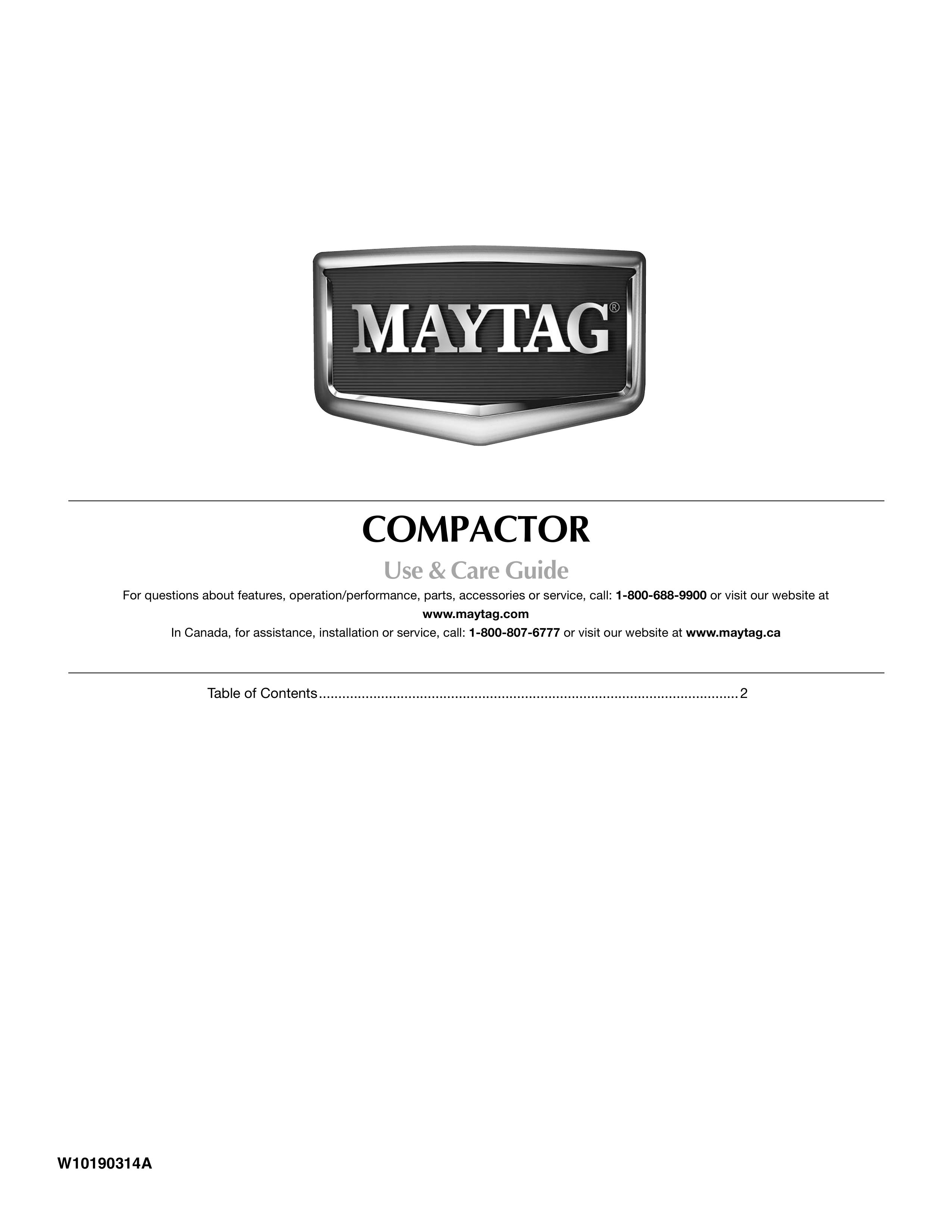 Maytag W10190314A Trash Compactor User Manual