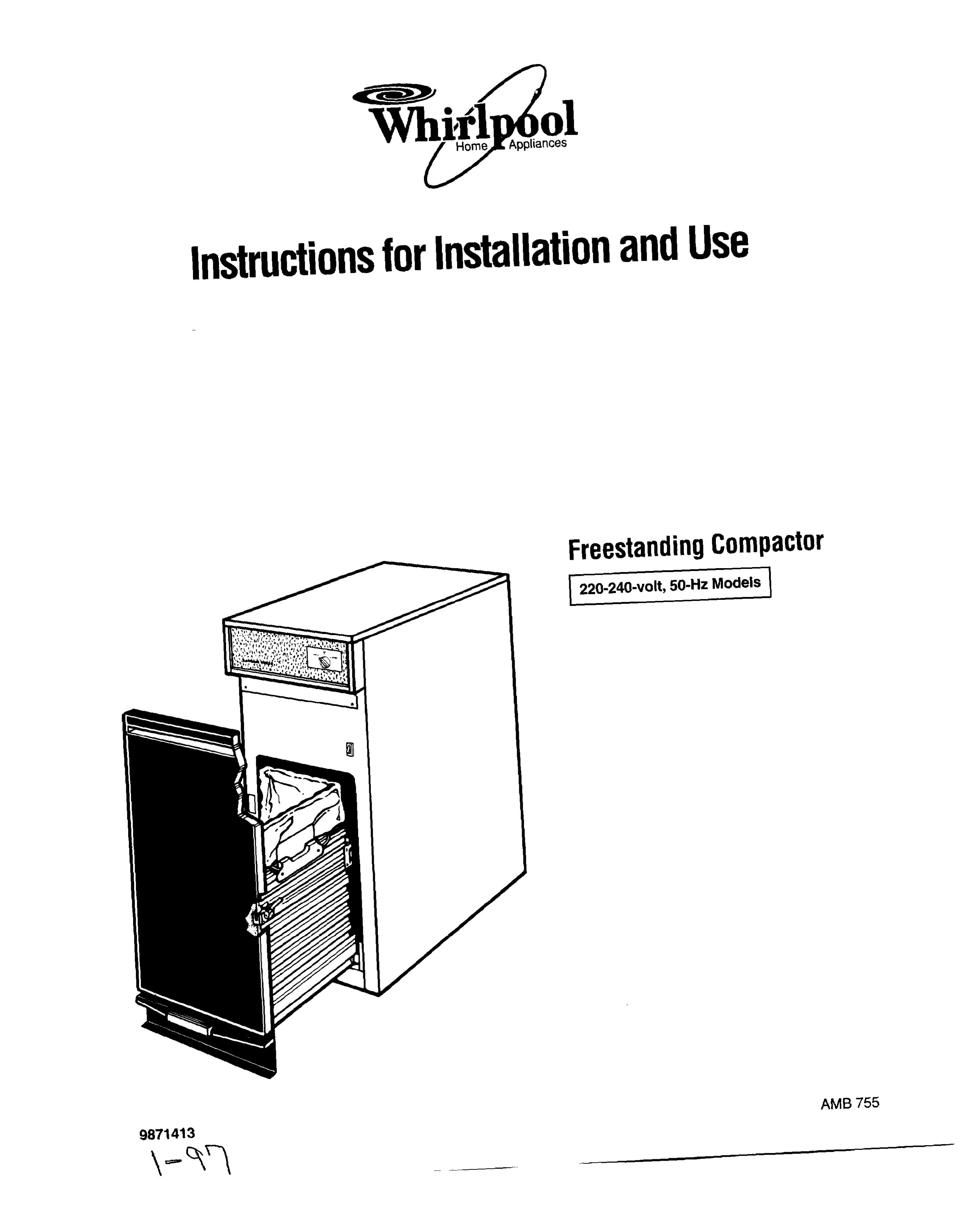 Whirlpool 50-Hz Models Trash Compactor User Manual