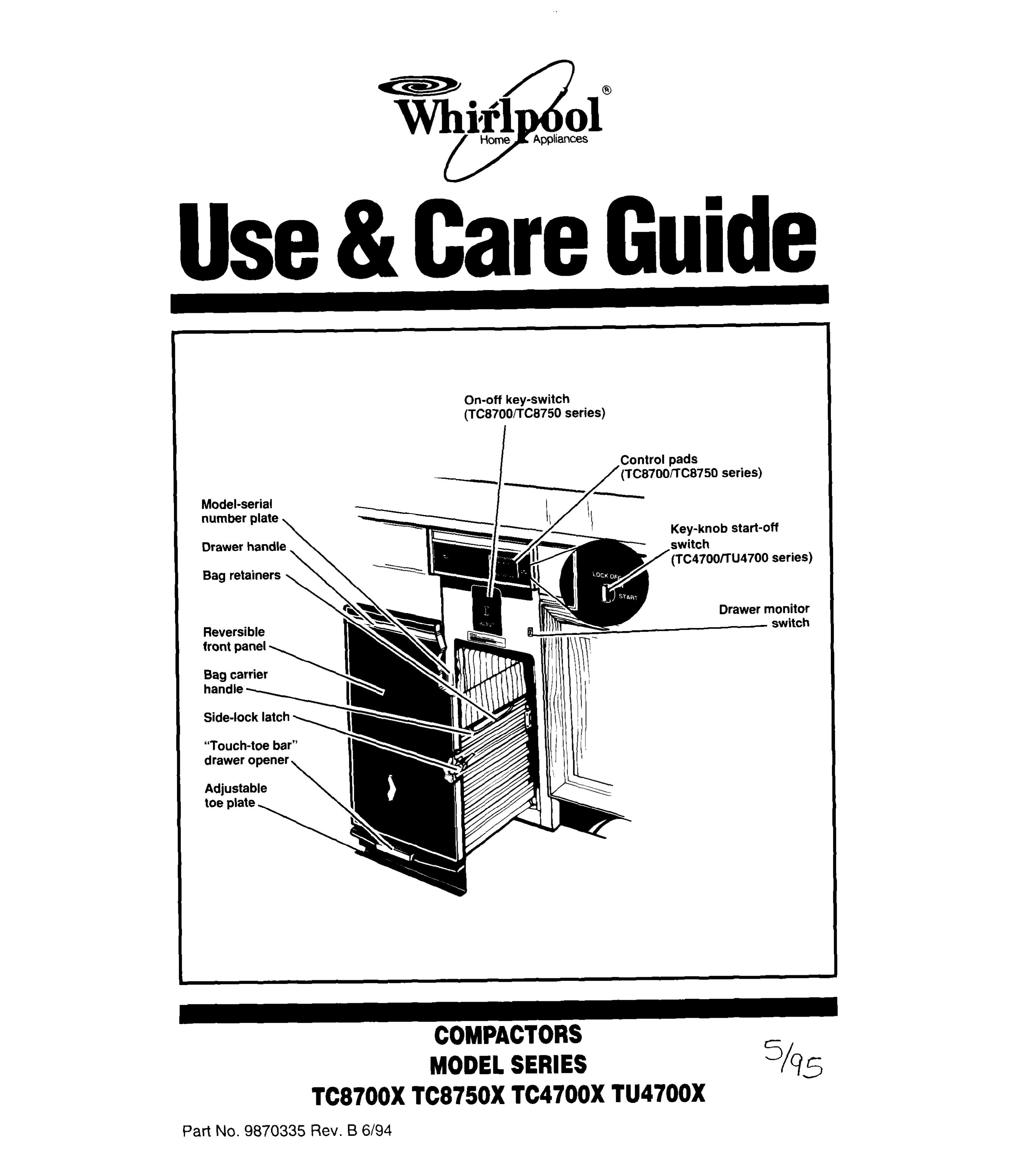 Whirlpool TC8700X Trash Compactor User Manual