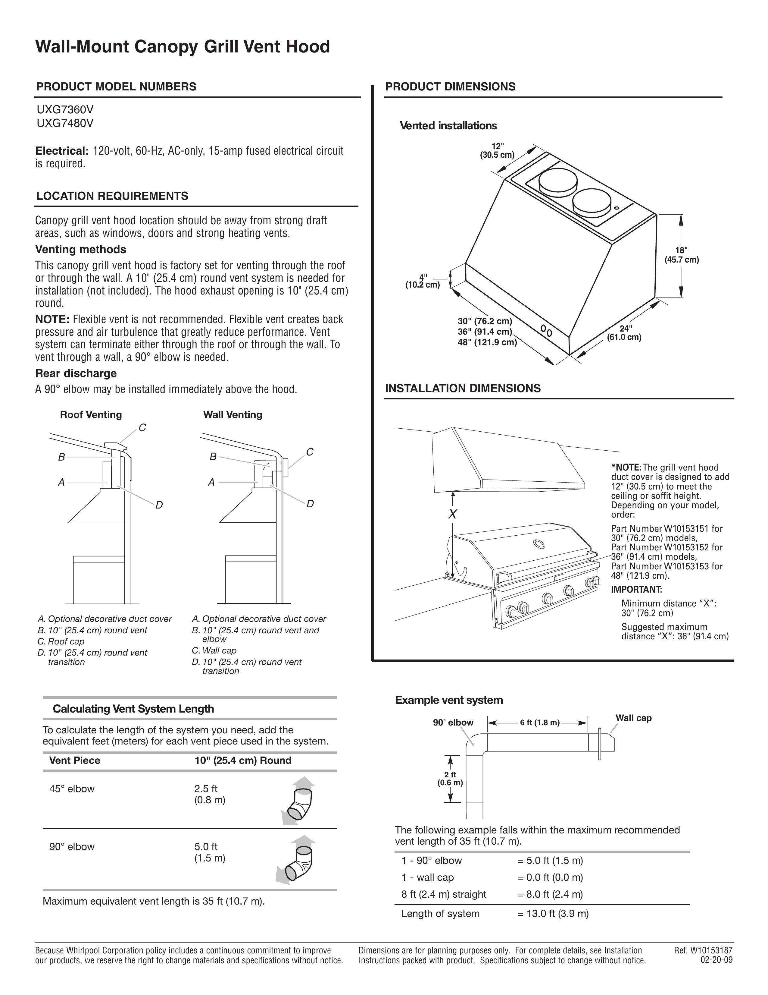 Amana UXG7360V Ventilation Hood User Manual