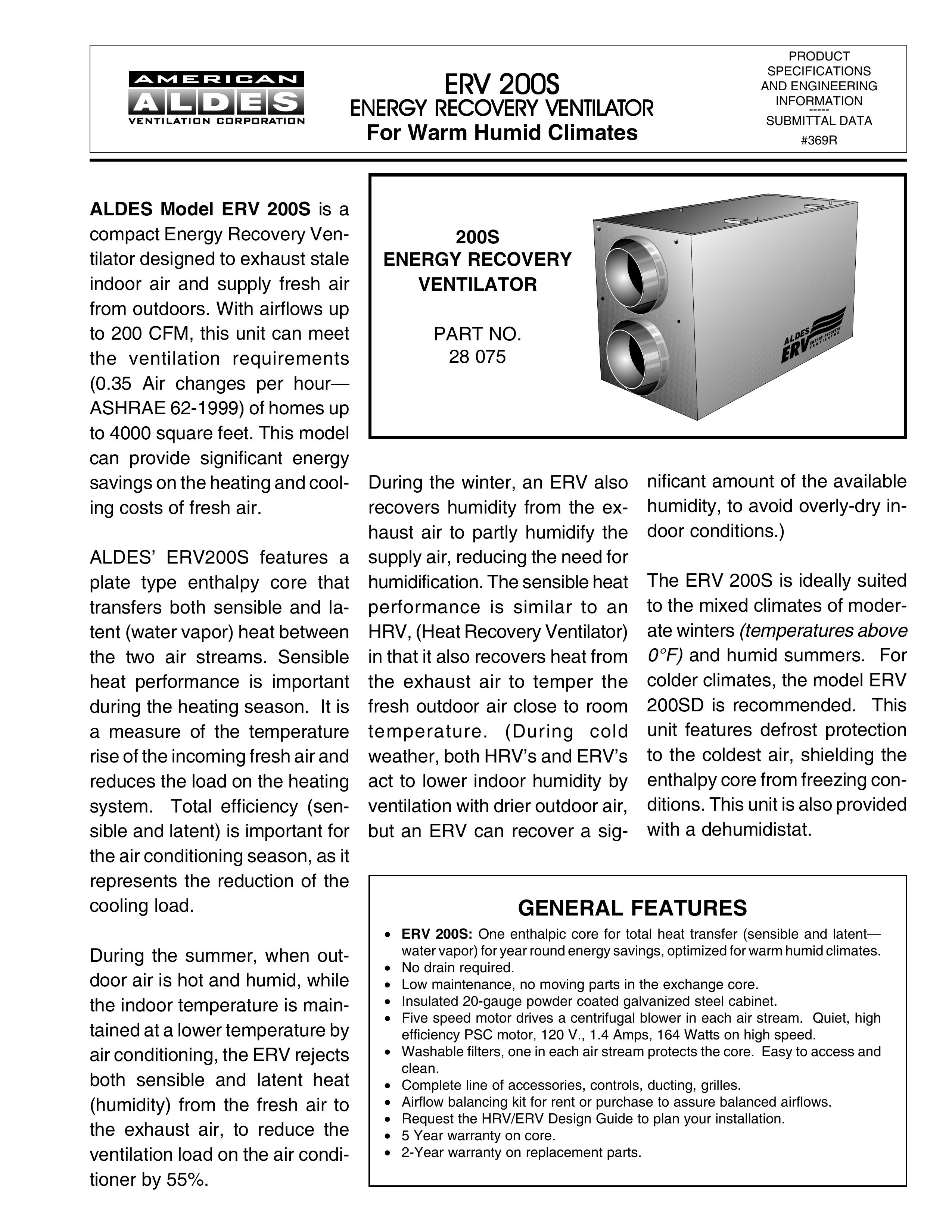 American Aldes ERV 200S Ventilation Hood User Manual