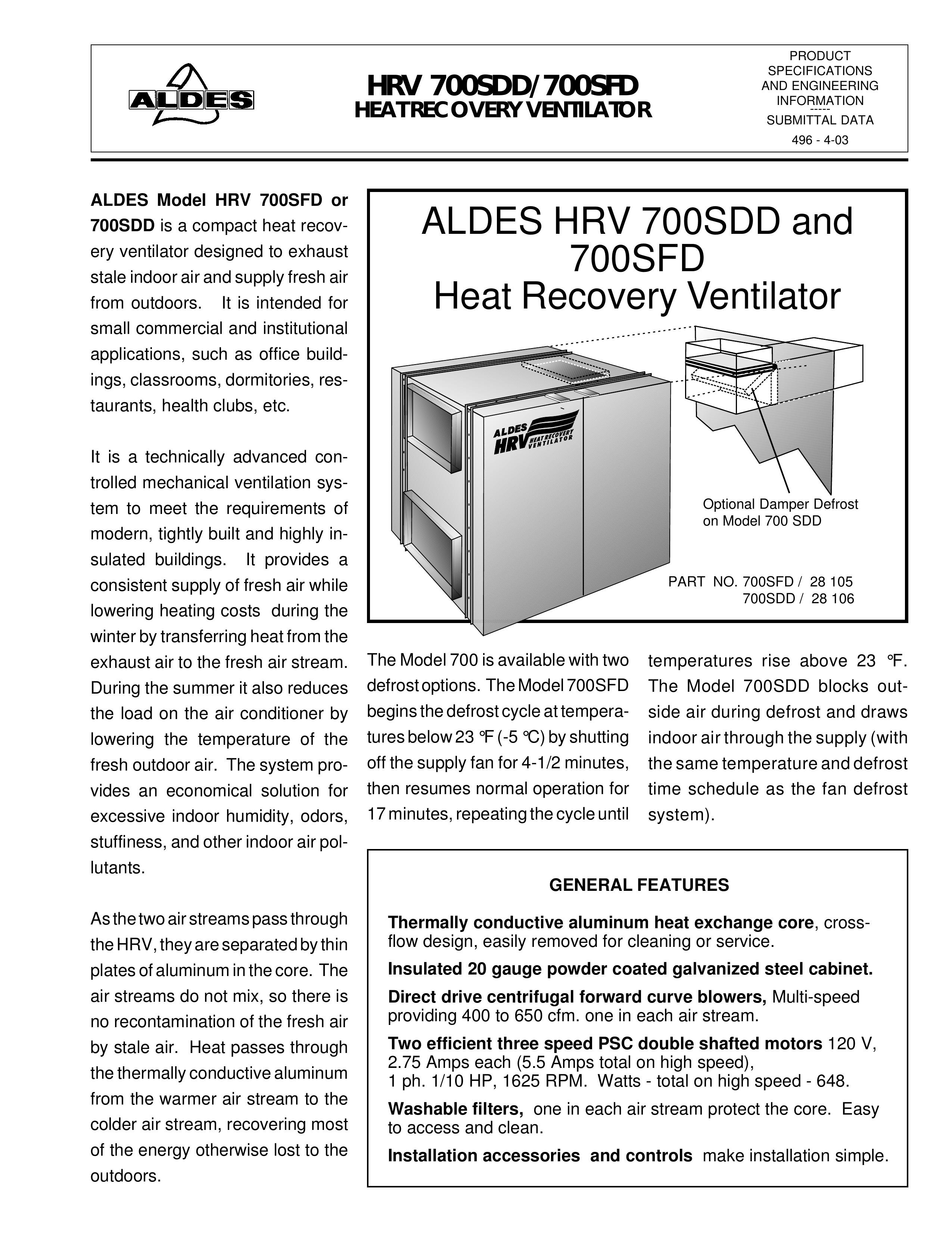 American Aldes HRV 700SFD Ventilation Hood User Manual