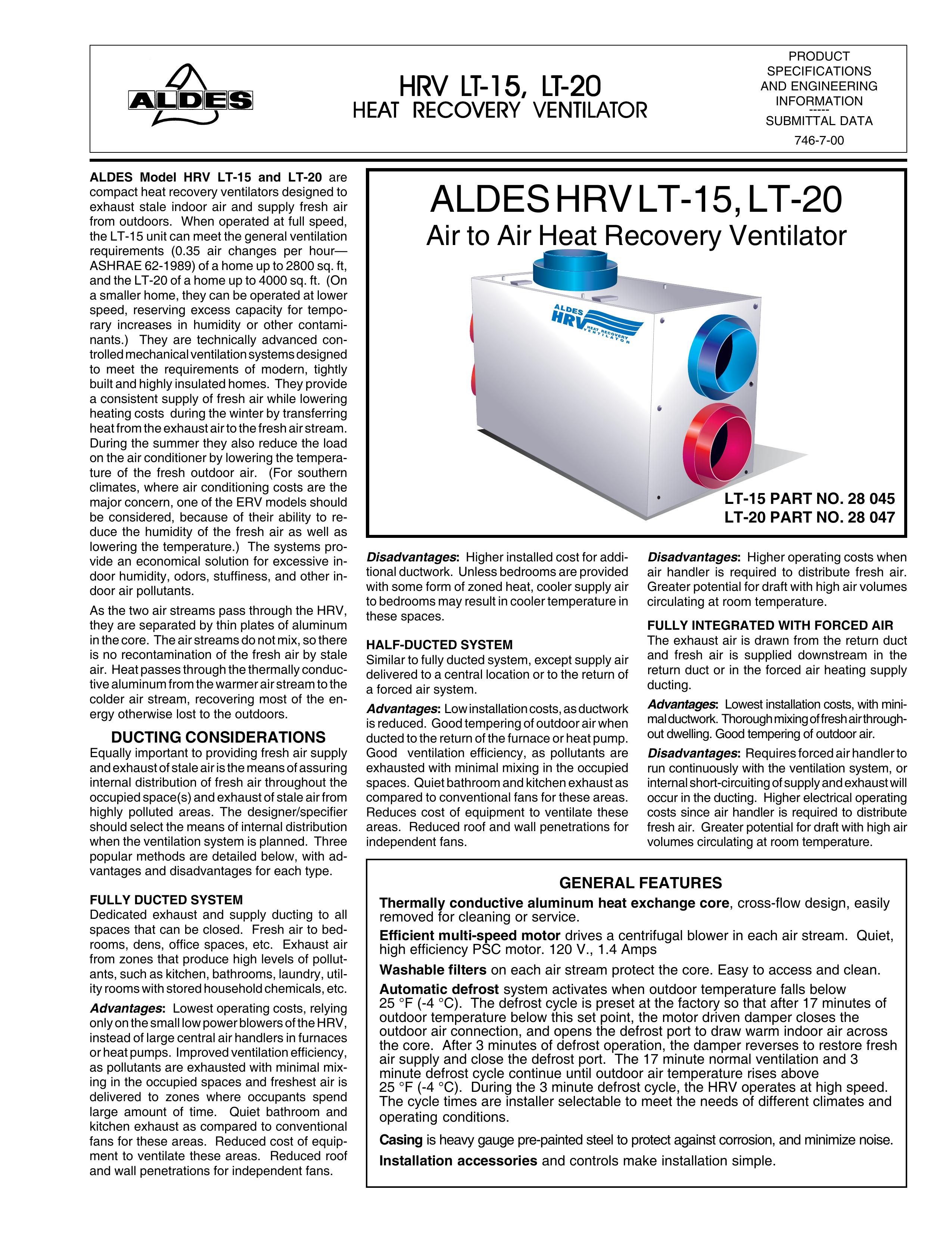 American Aldes LT-15 Ventilation Hood User Manual