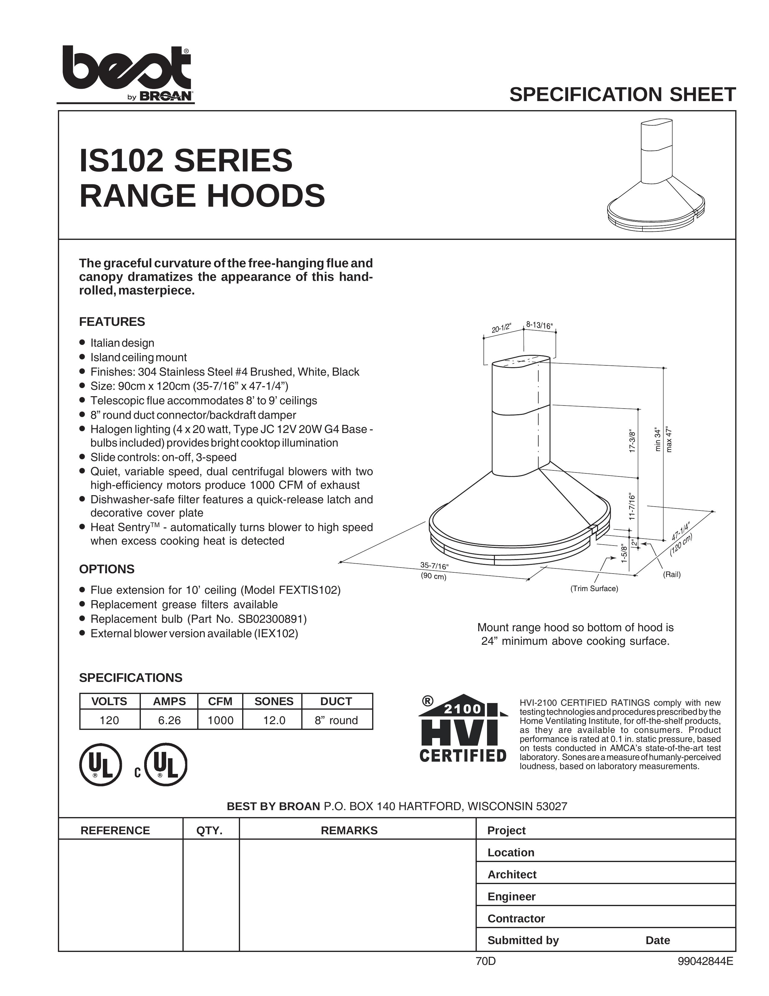 Best IS102 Ventilation Hood User Manual
