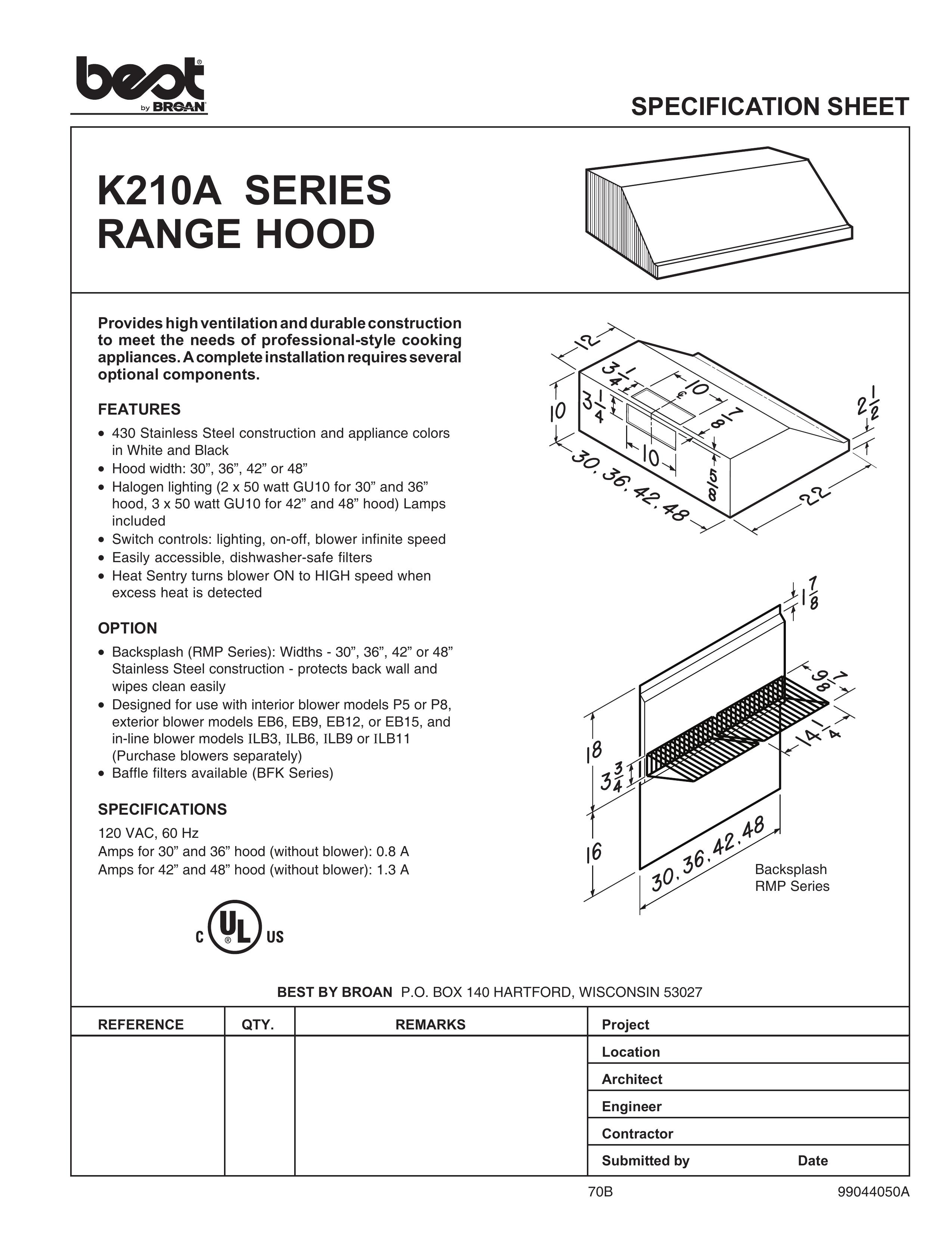 Best K210A Ventilation Hood User Manual