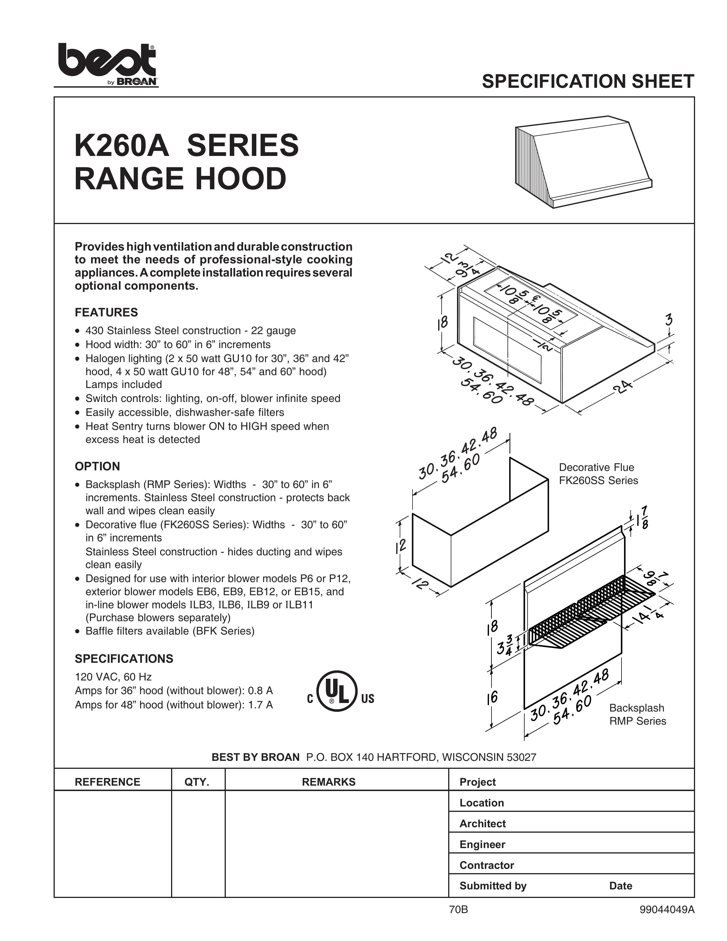 Best K260A series Ventilation Hood User Manual