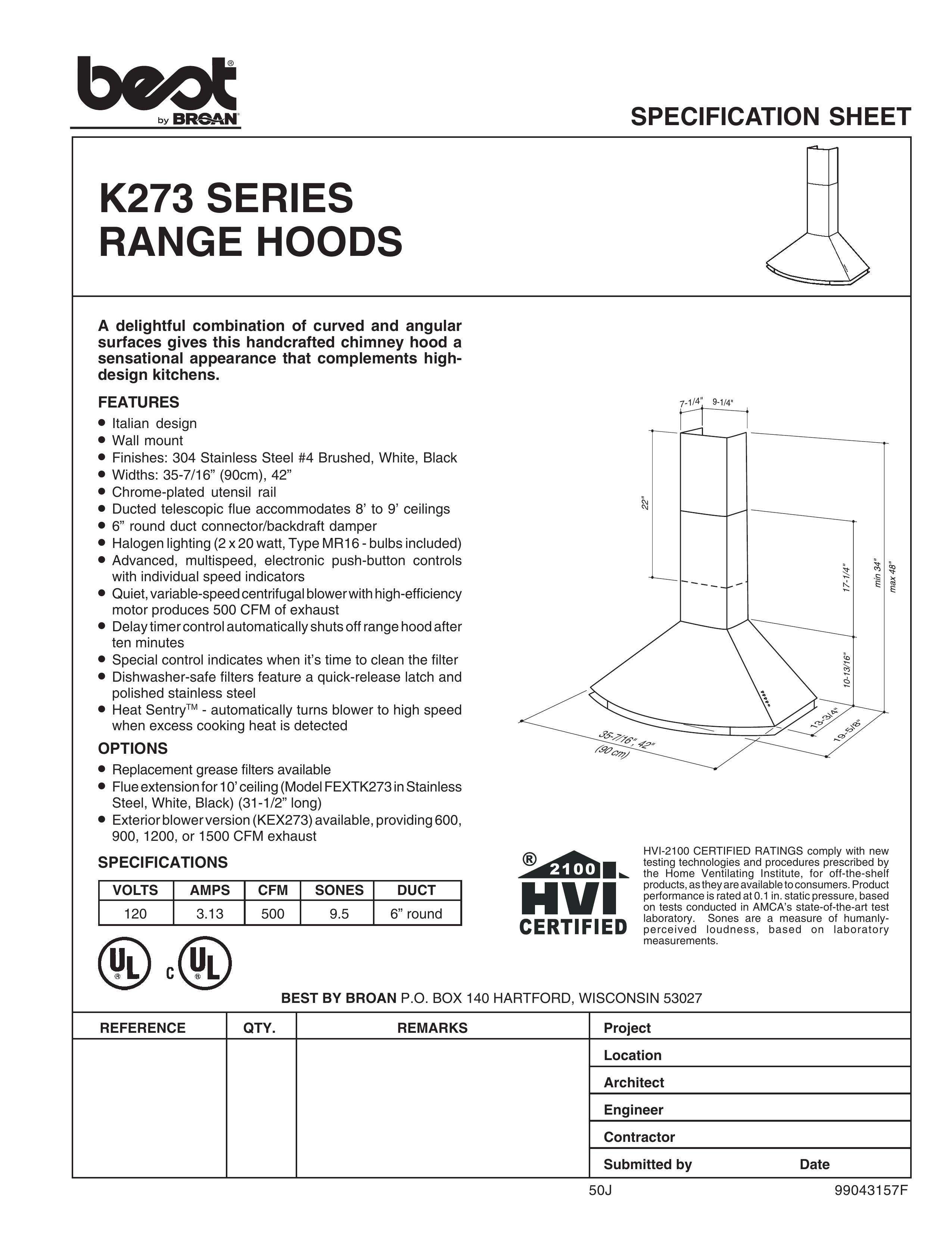 Best K273 Ventilation Hood User Manual