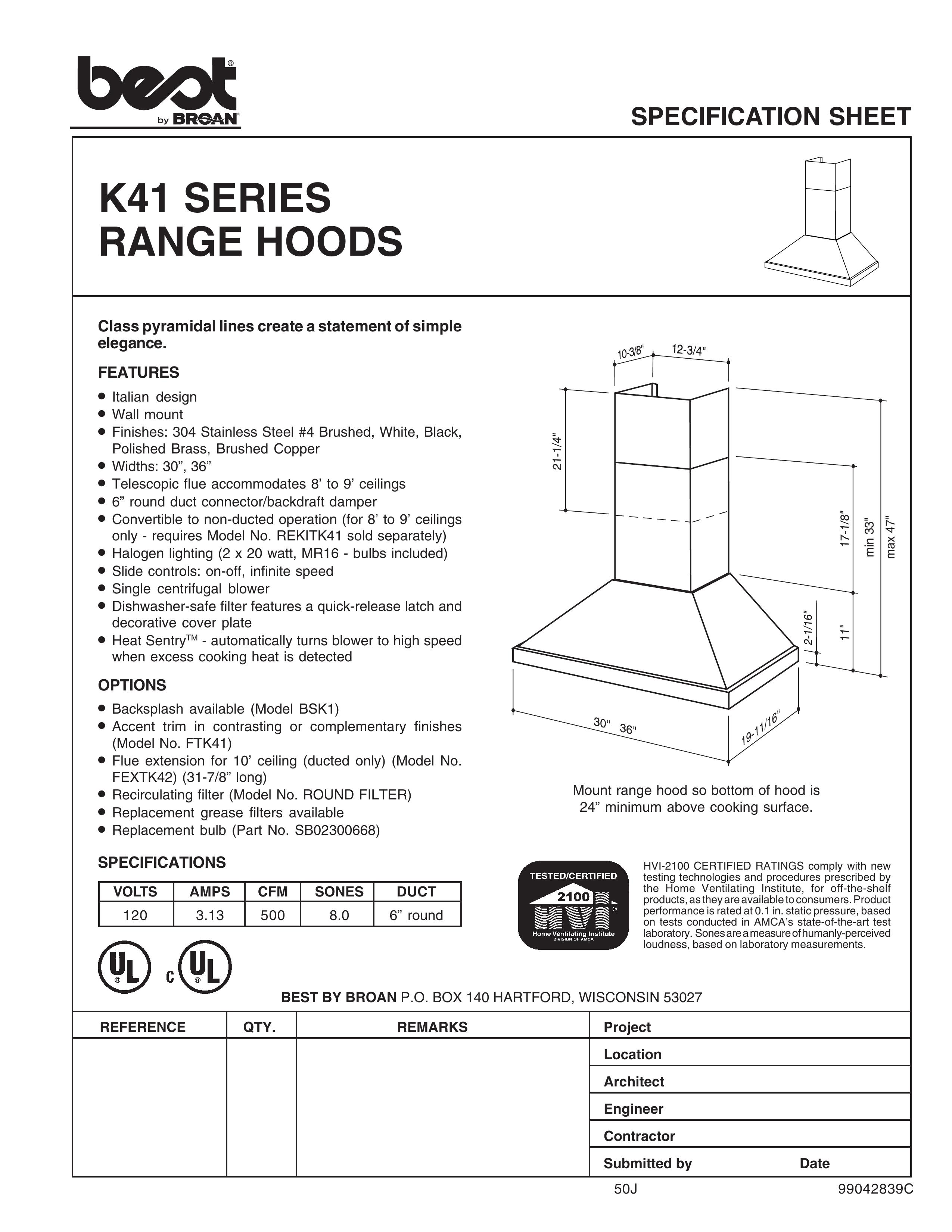 Best K41 Ventilation Hood User Manual