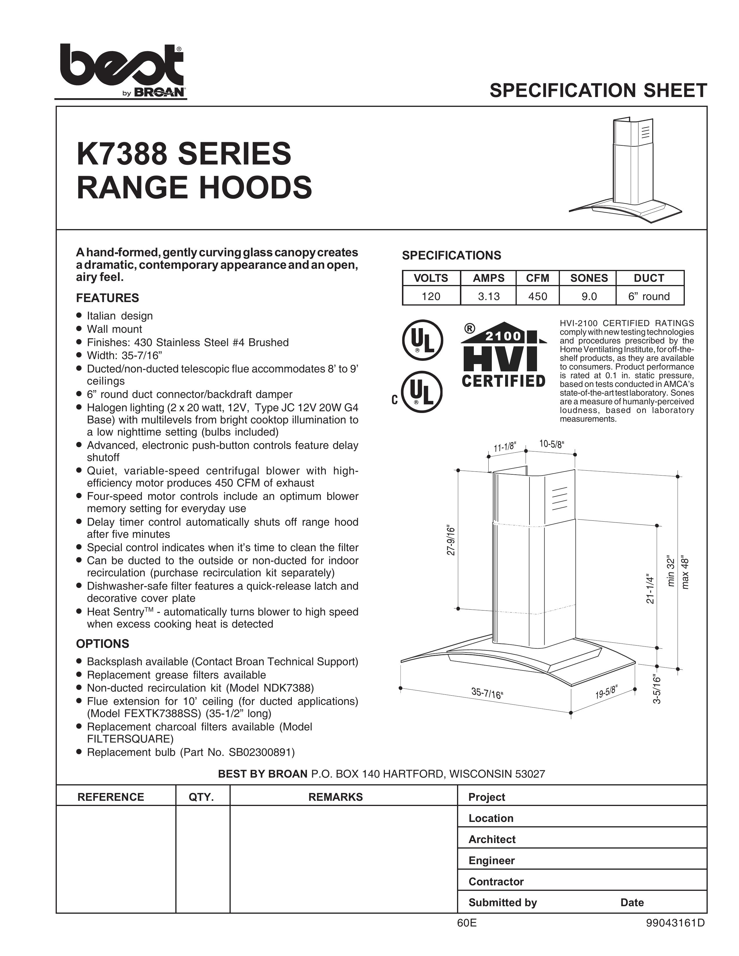 Best K7388 Ventilation Hood User Manual