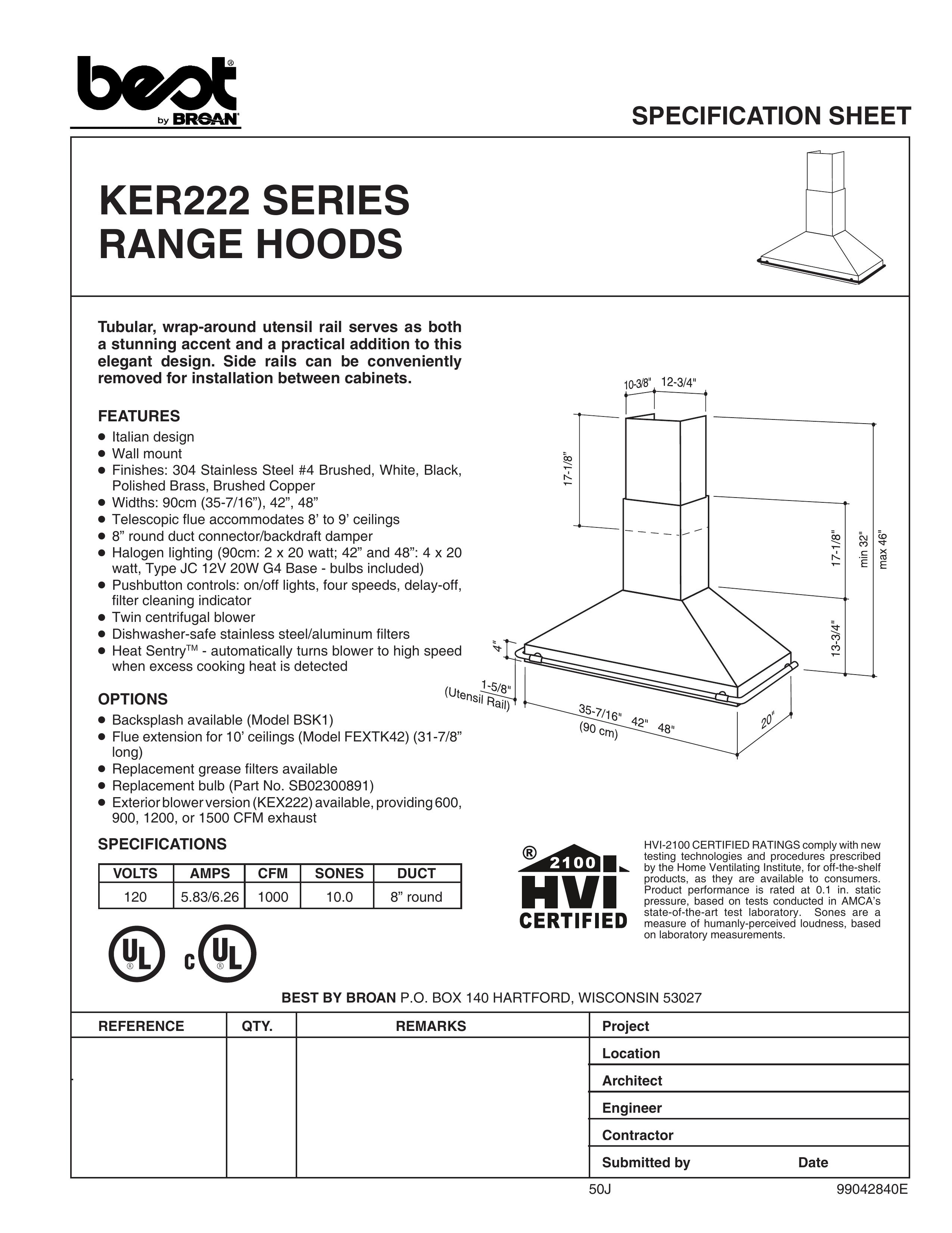 Best KER222 Ventilation Hood User Manual