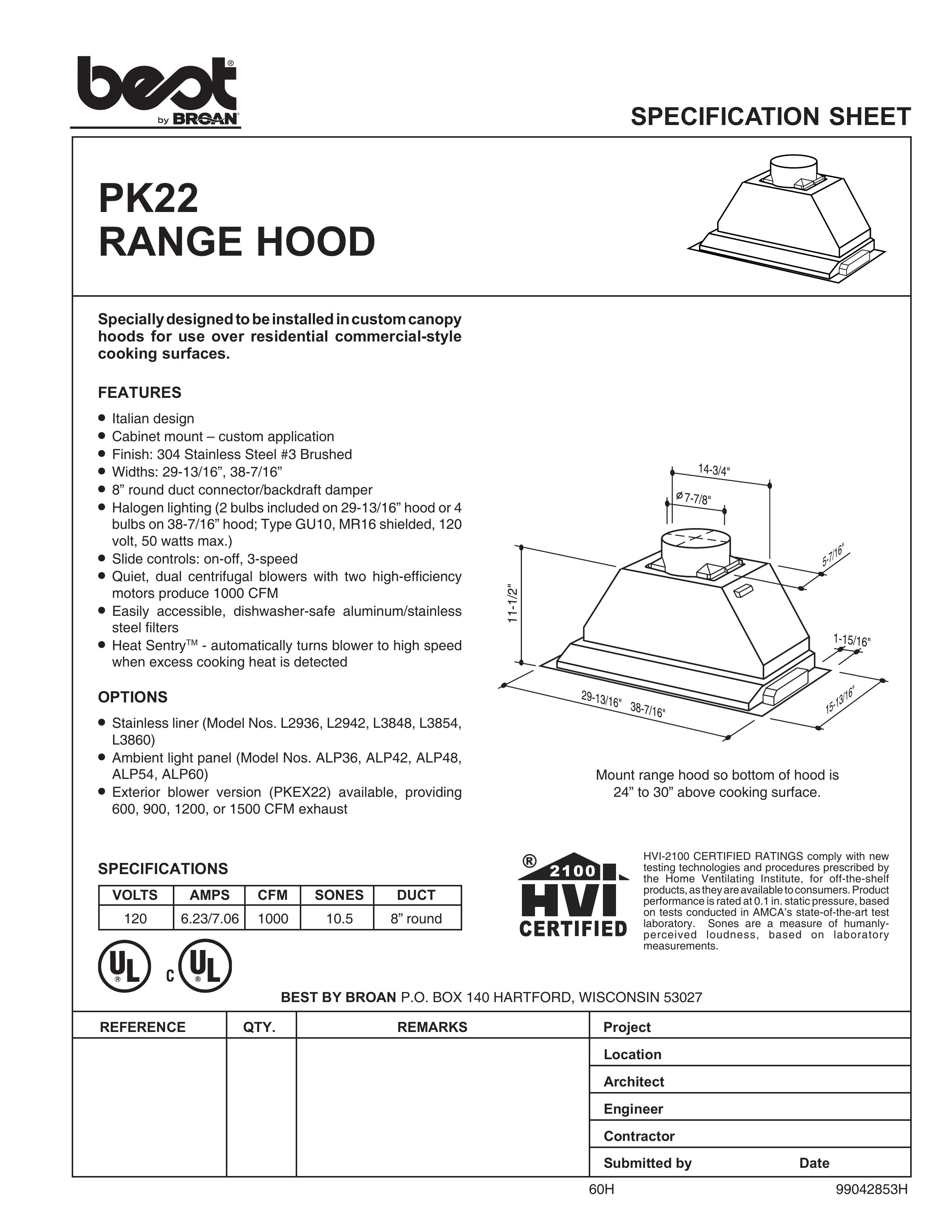Best PK22 Ventilation Hood User Manual