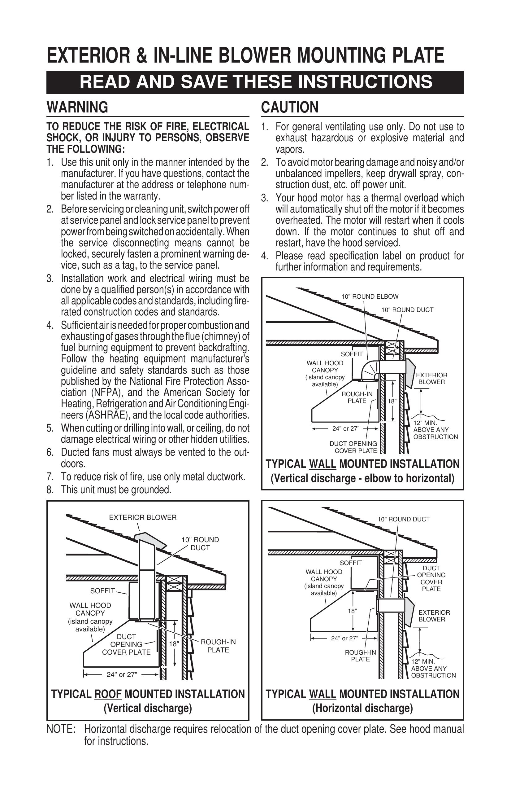 Broan 356NDK Ventilation Hood User Manual