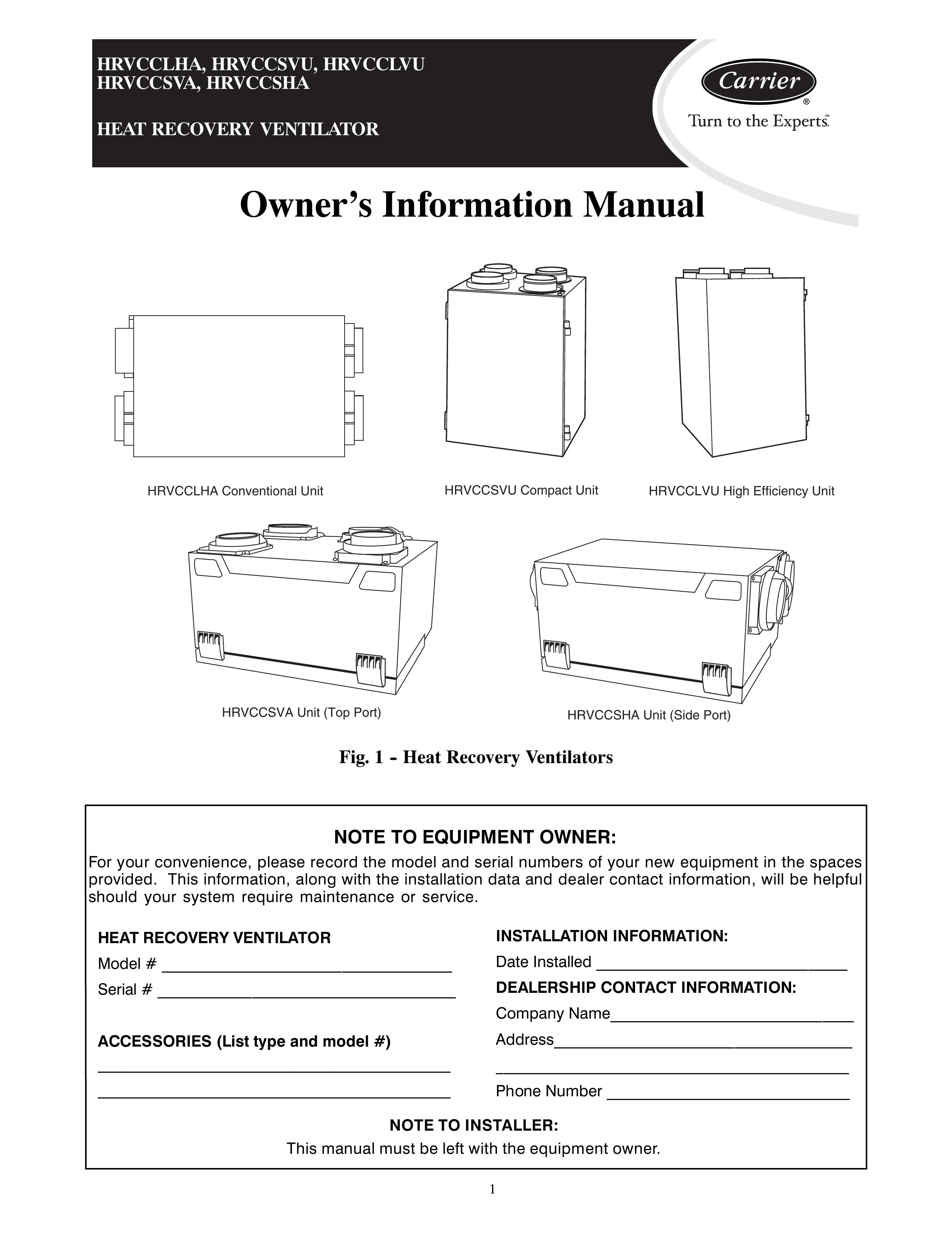 Carrier HRVCCLVU Ventilation Hood User Manual