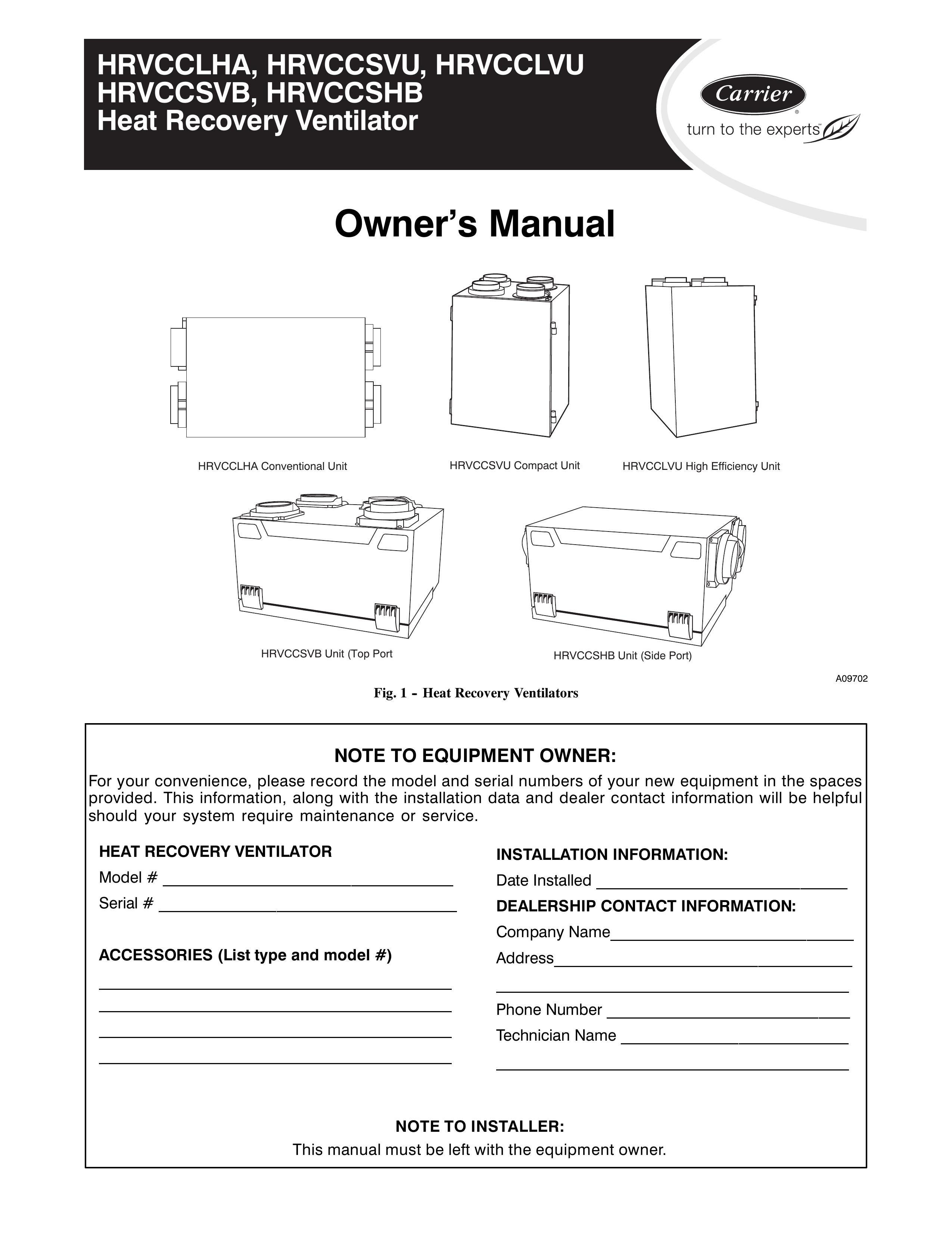 Carrier HRVCCSVB Ventilation Hood User Manual