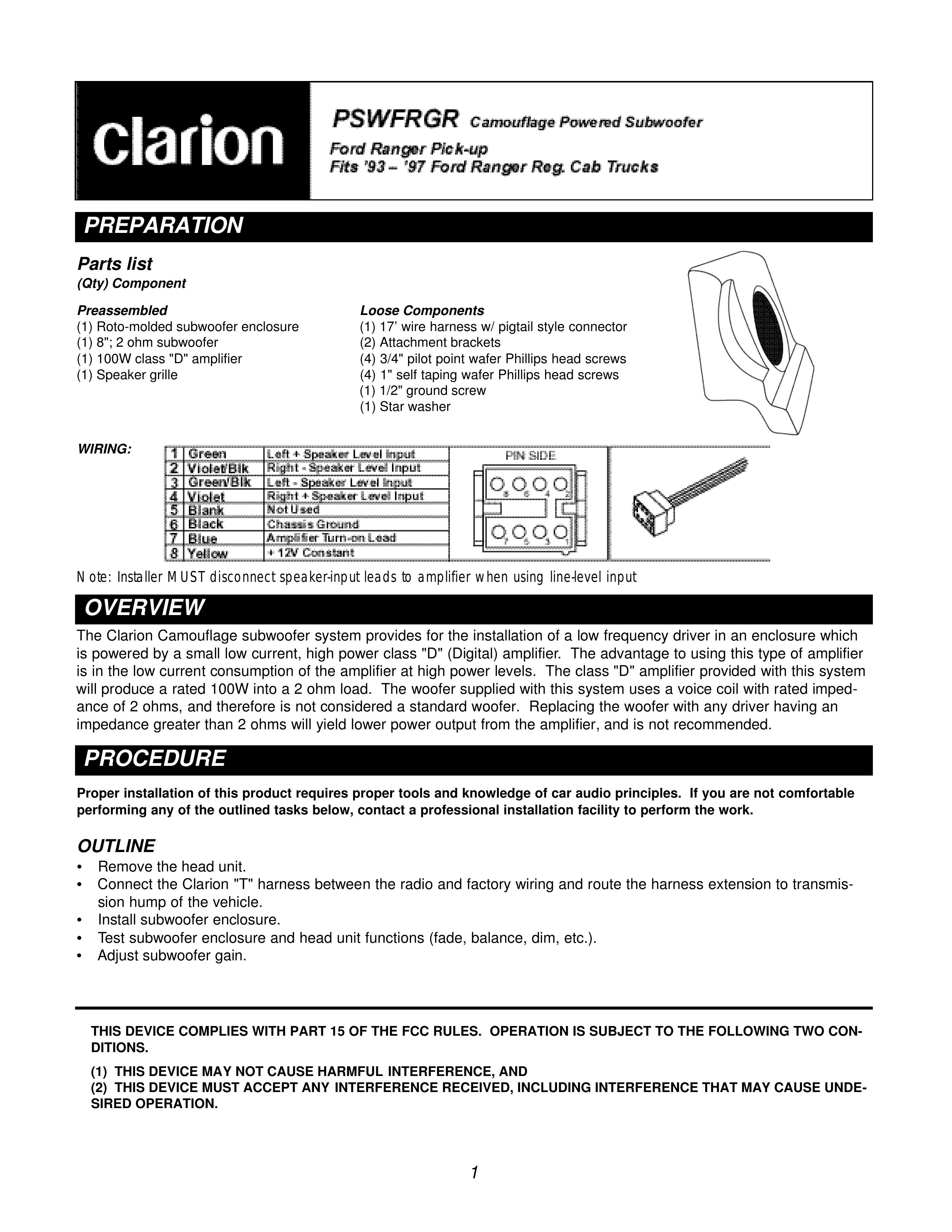 Clarion PSWFRGR Ventilation Hood User Manual