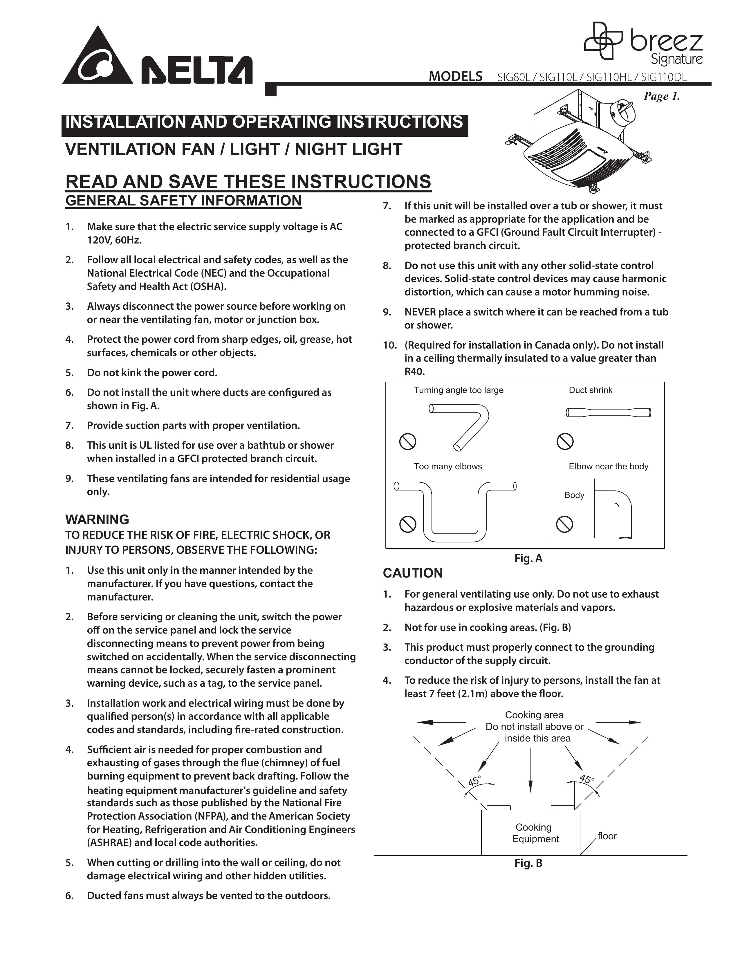 Delta SIG110HL Ventilation Hood User Manual