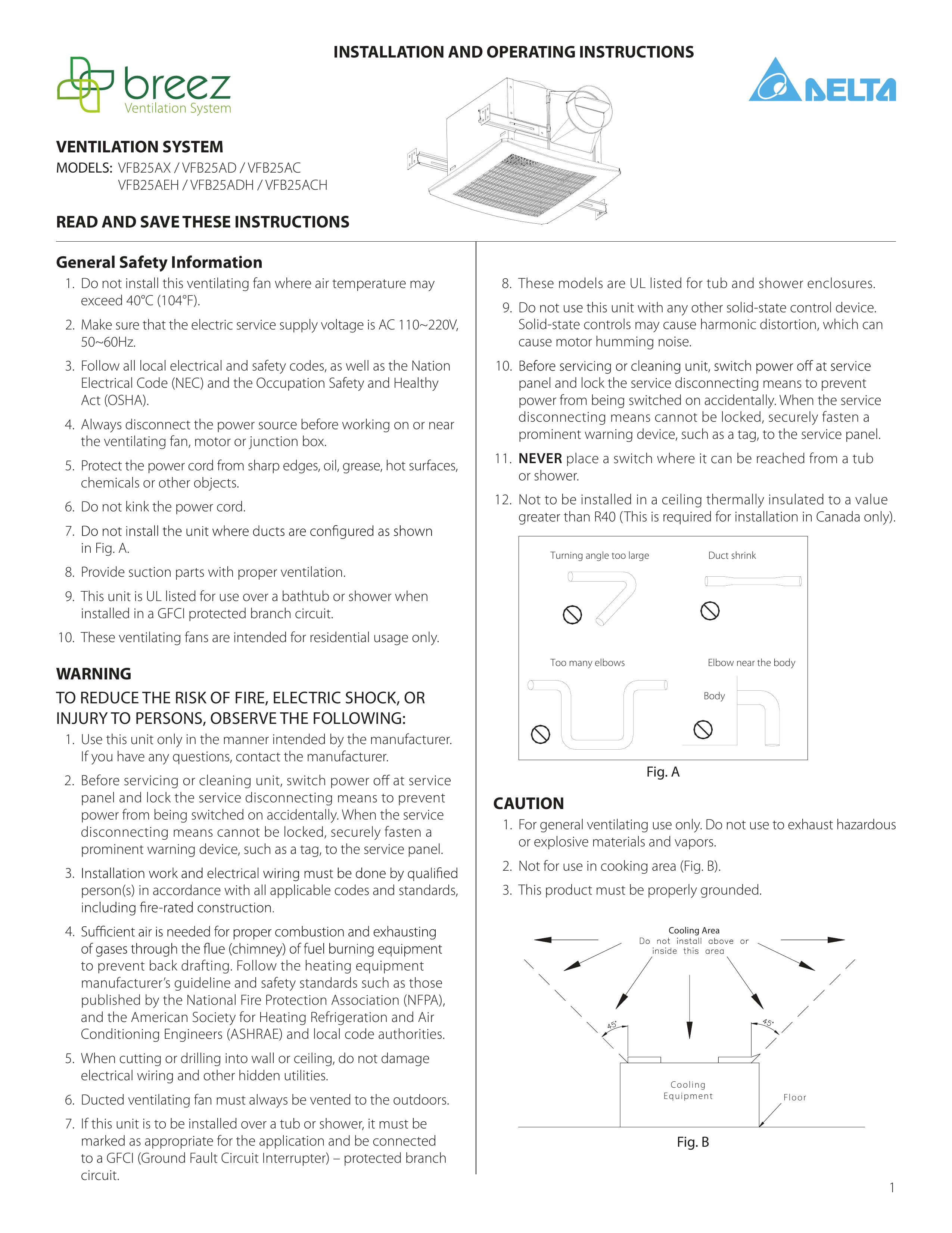 Delta VFB25ADH Ventilation Hood User Manual