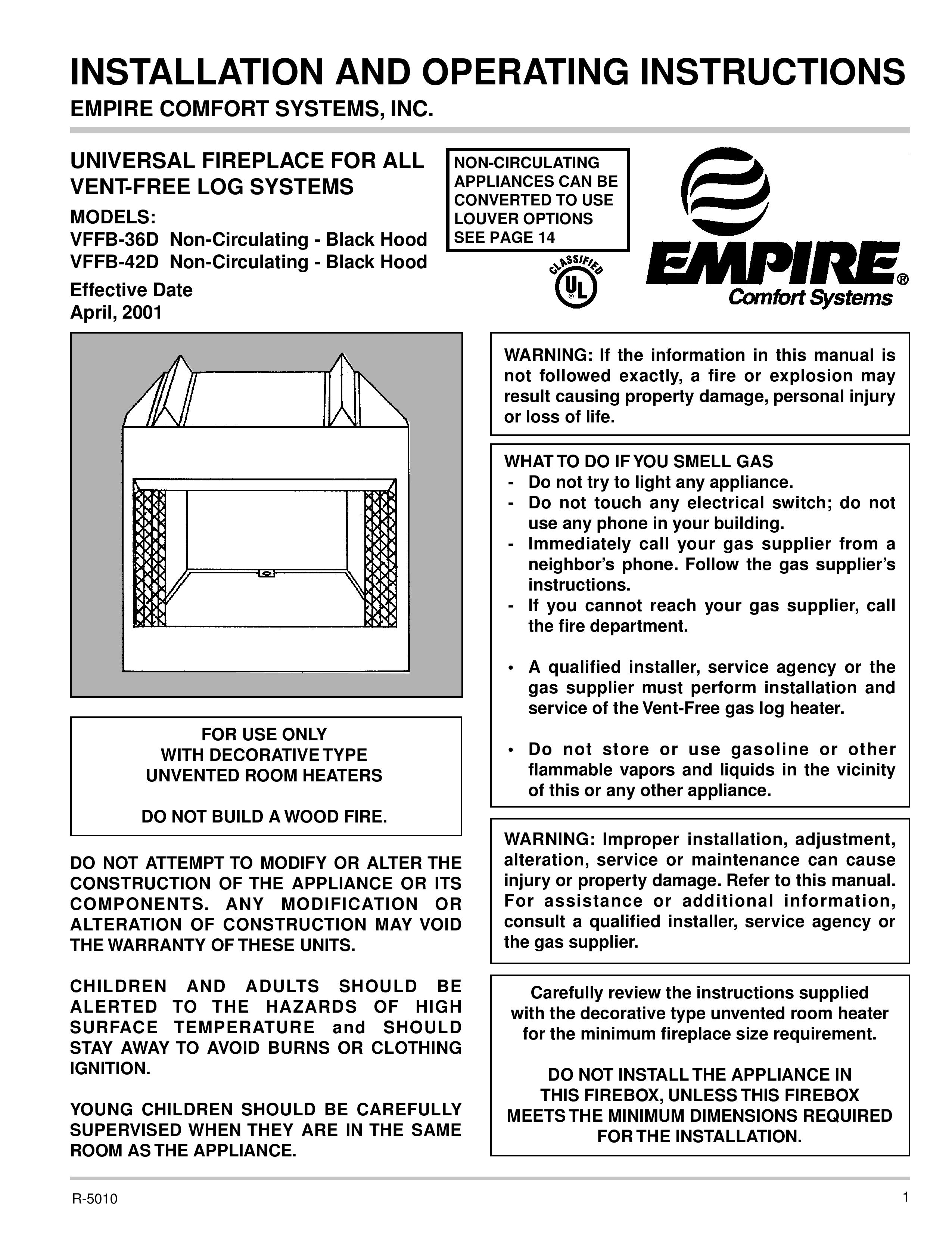 Empire Comfort Systems VFFB-36D Ventilation Hood User Manual