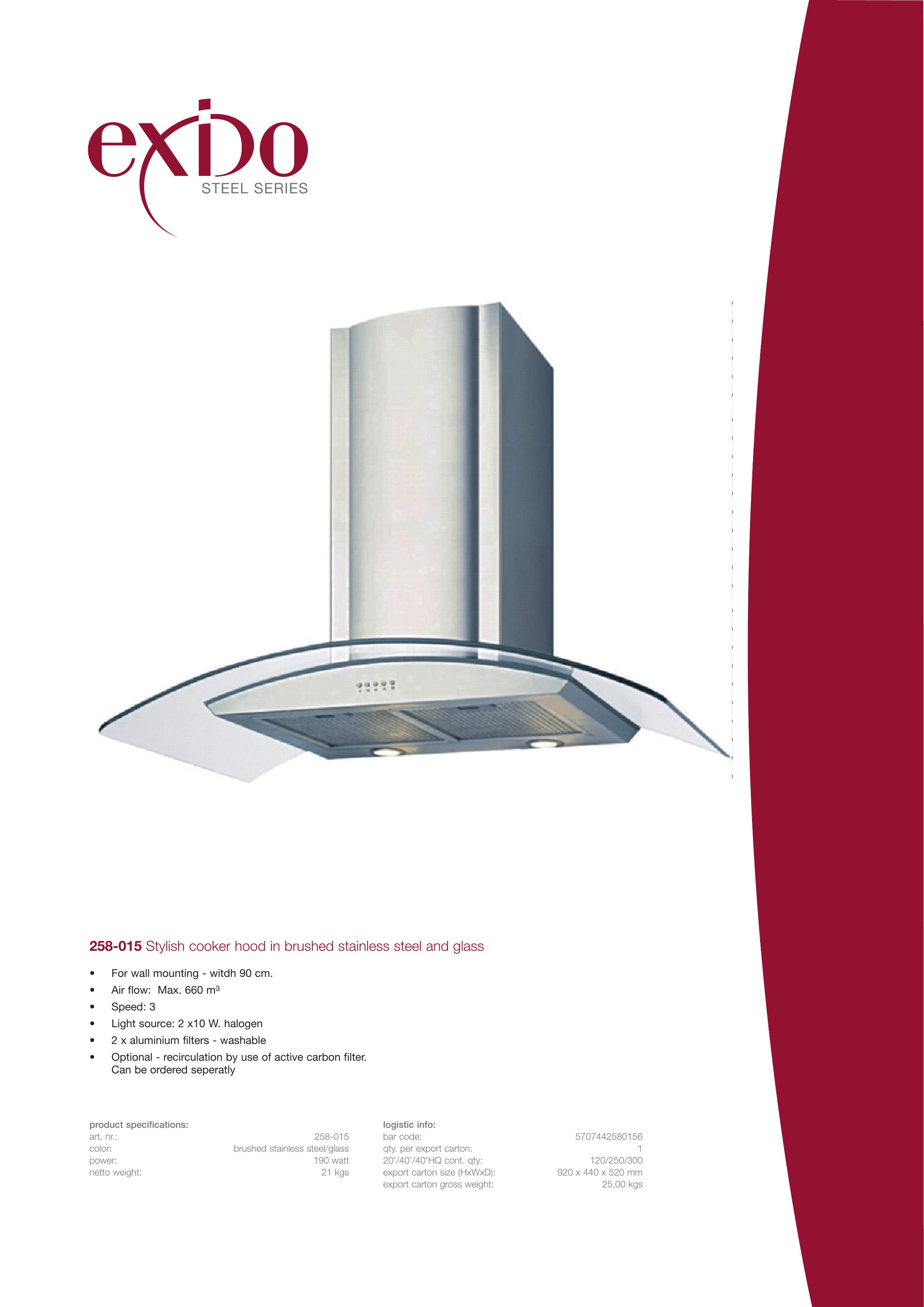 Exido 258-015 Ventilation Hood User Manual