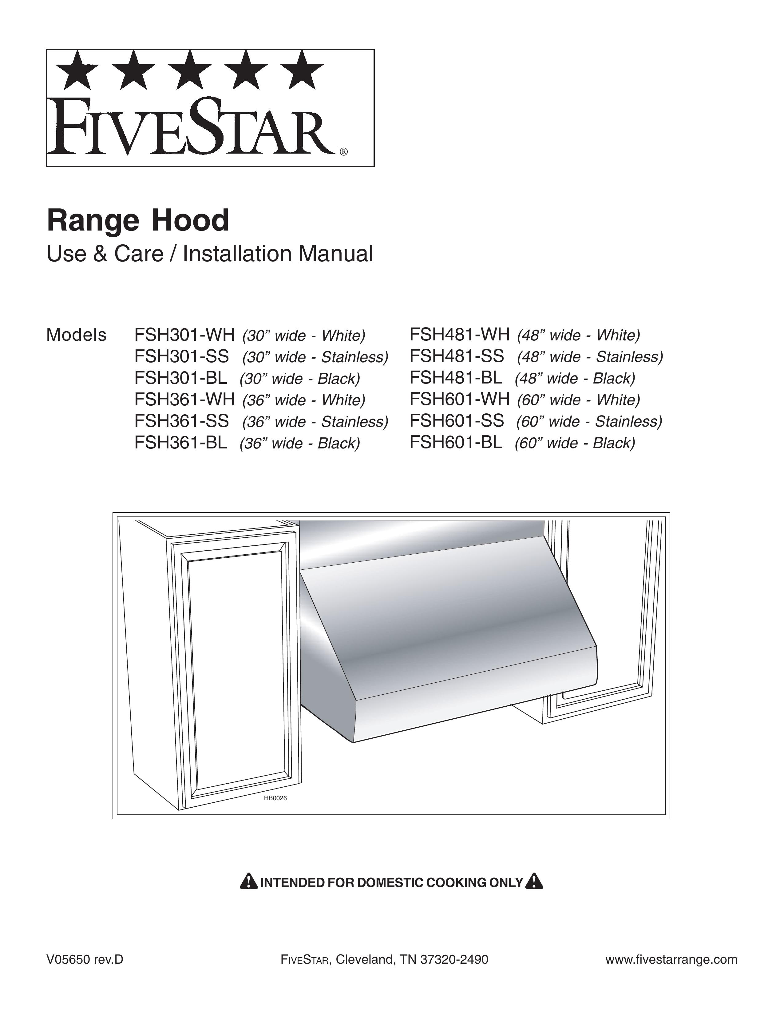 Five Star Ranges FSH361-BL Ventilation Hood User Manual