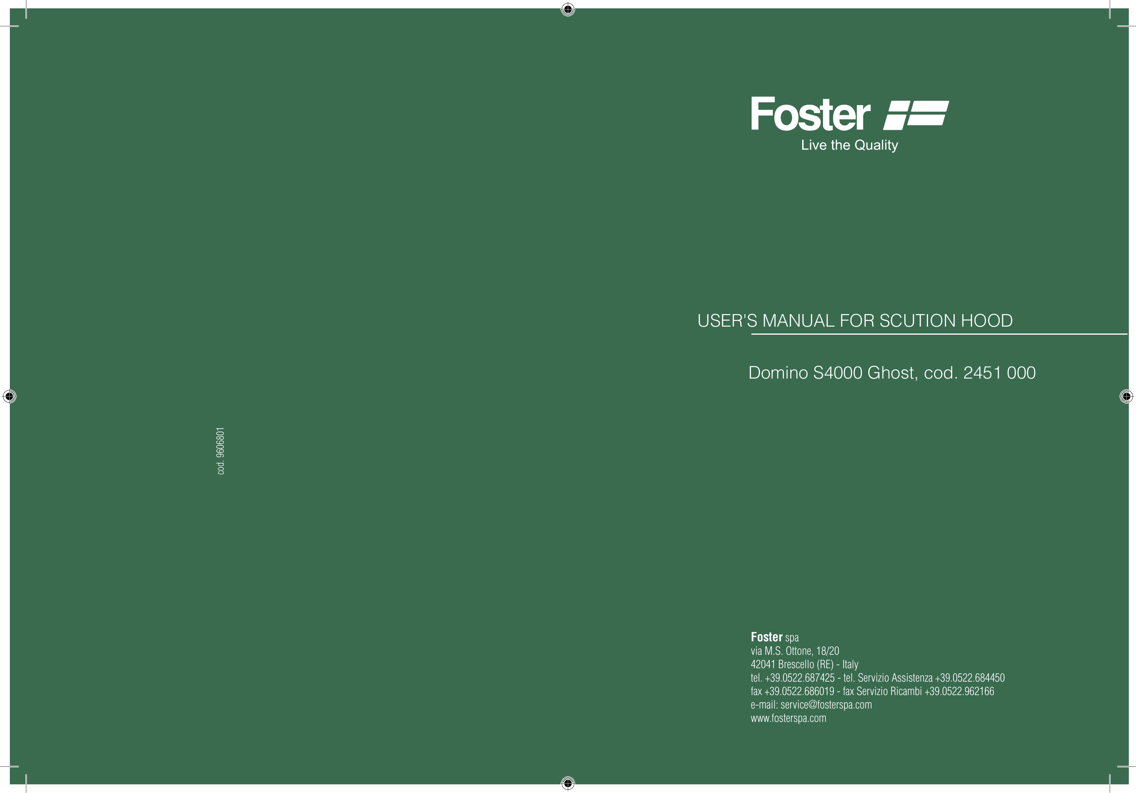 Foster Domino S4000 Ventilation Hood User Manual