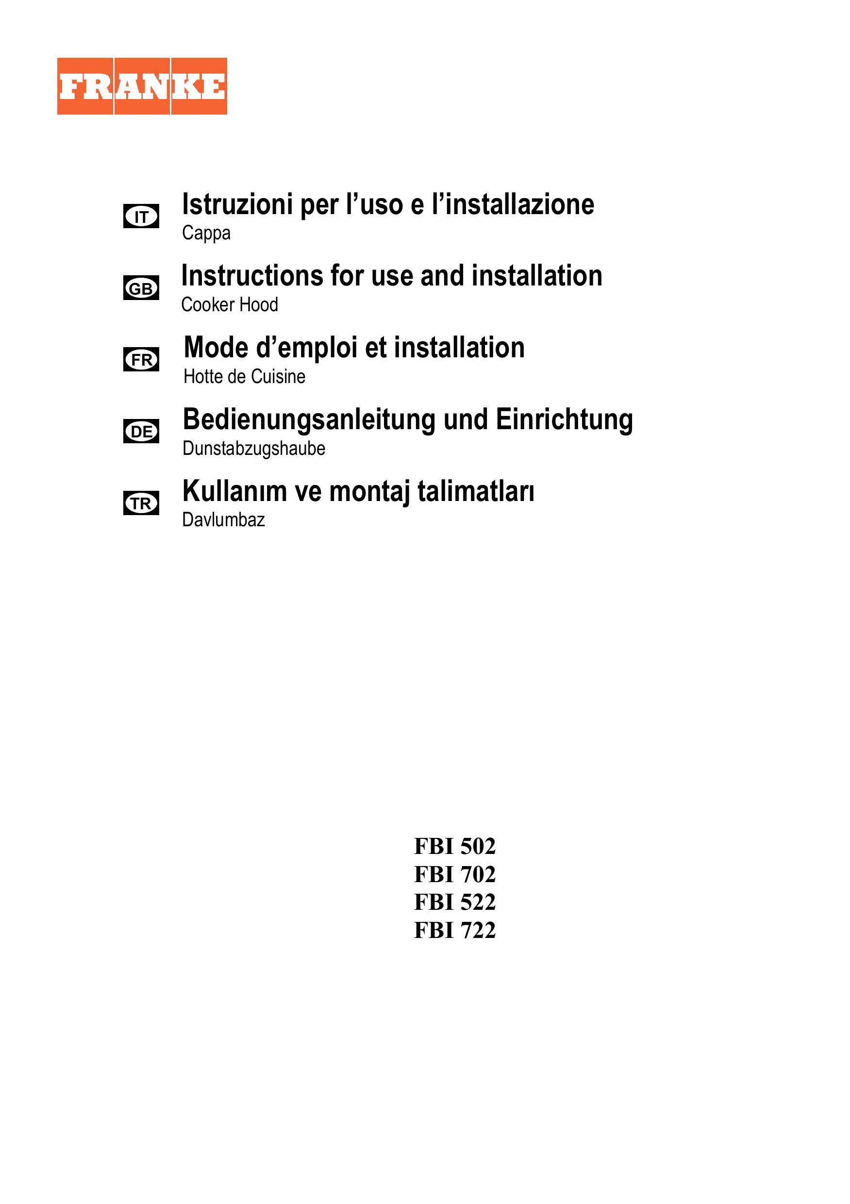 Franke Consumer Products FBI 722 Ventilation Hood User Manual