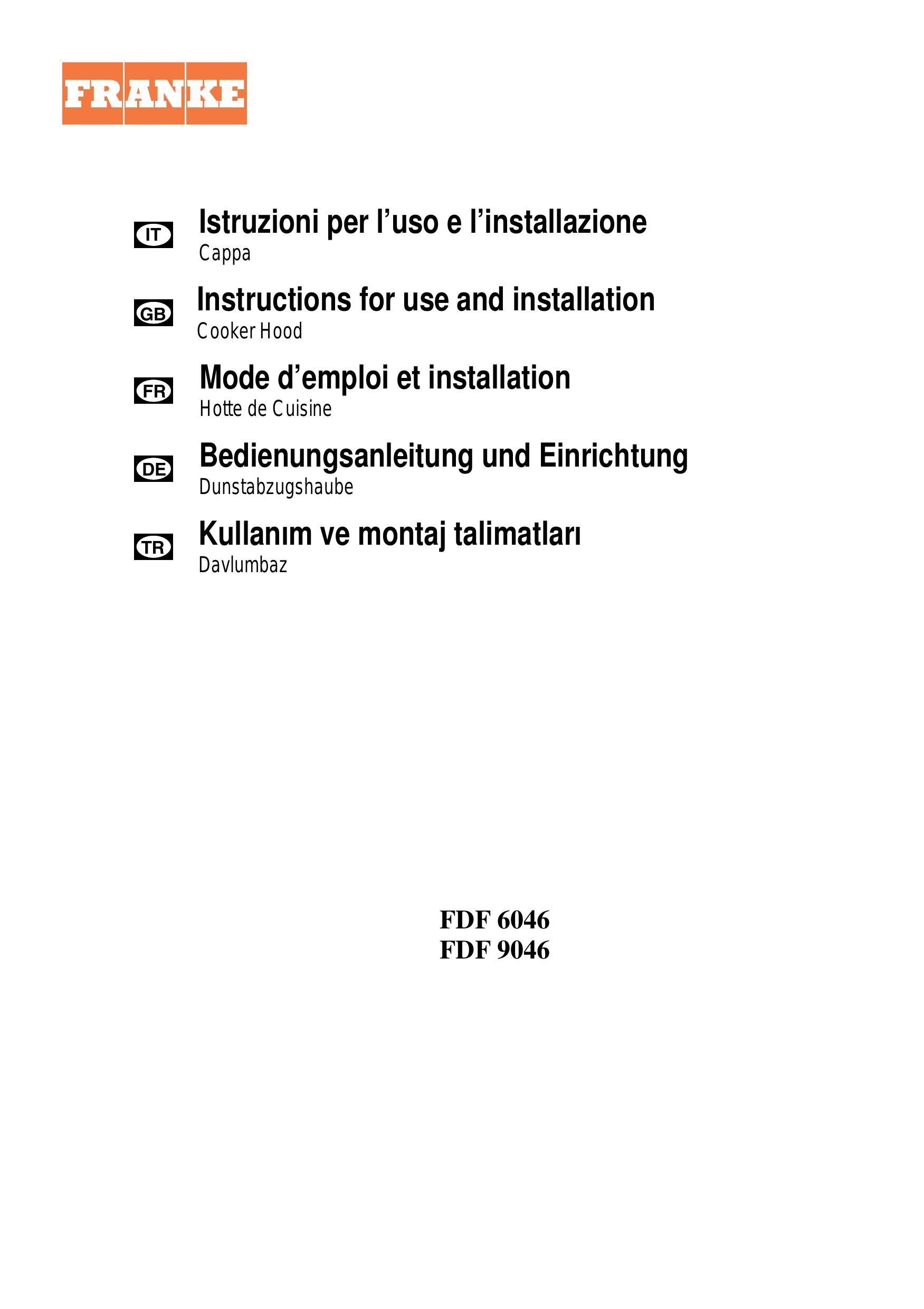 Franke Consumer Products FDF 6046 Ventilation Hood User Manual
