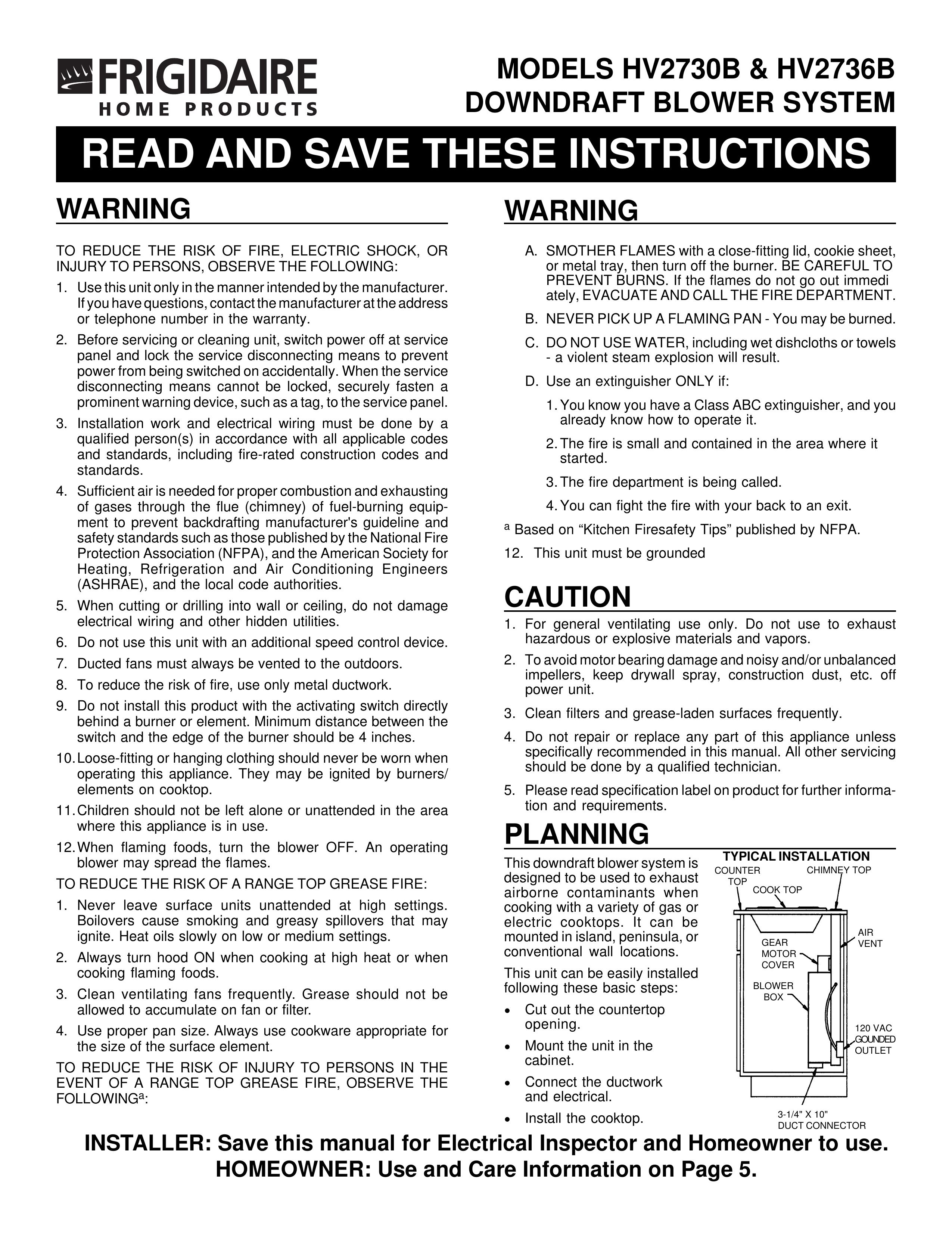 Frigidaire HV2730B Ventilation Hood User Manual