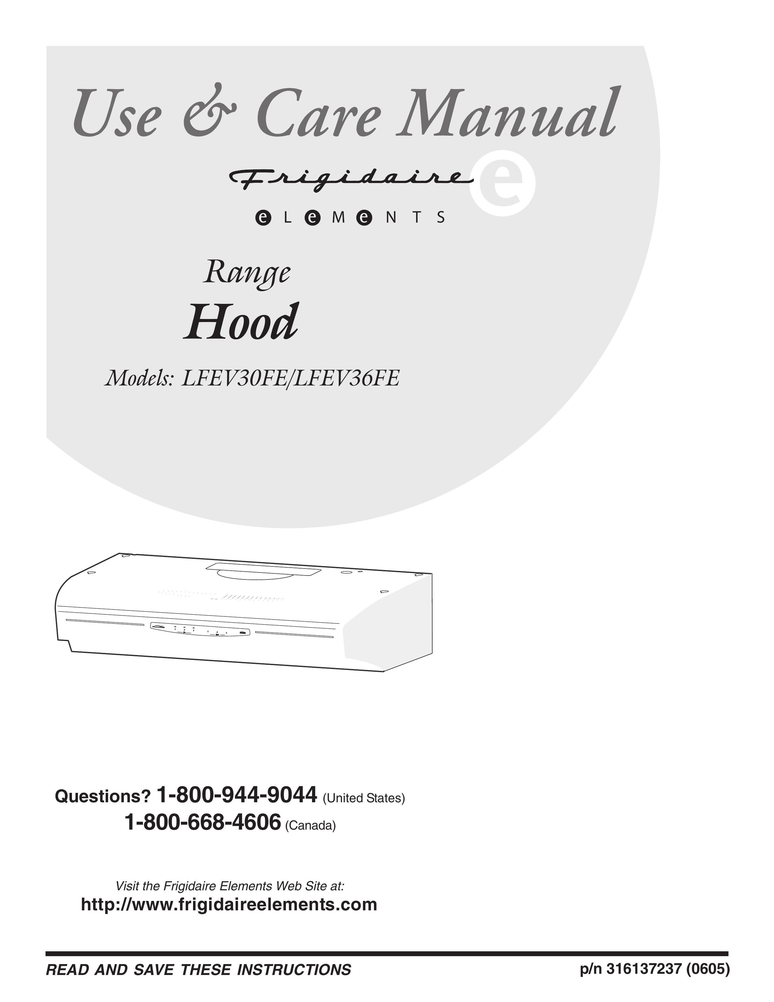 Frigidaire LFEV36FE Ventilation Hood User Manual