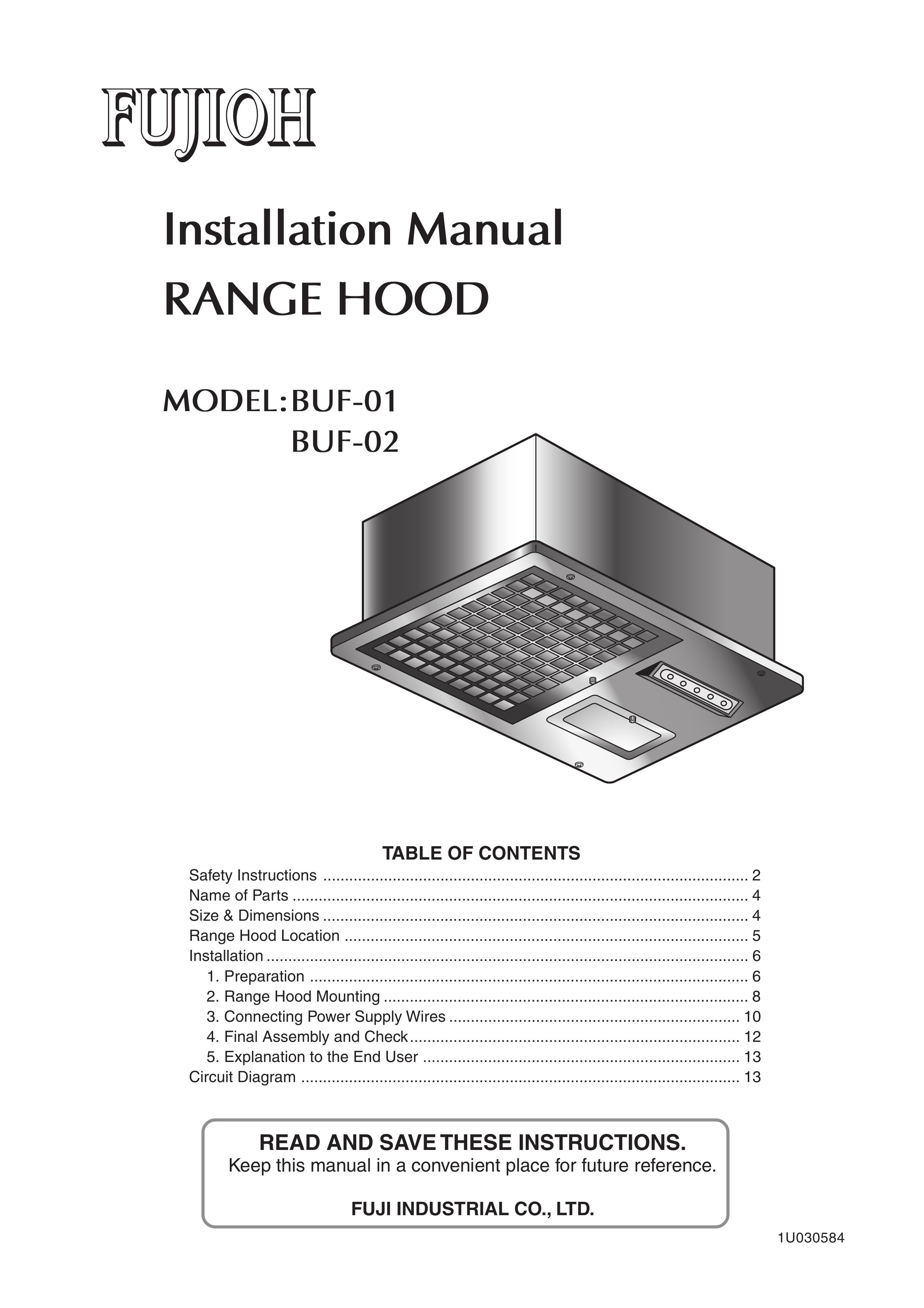 Fujioh BUF-01 Ventilation Hood User Manual