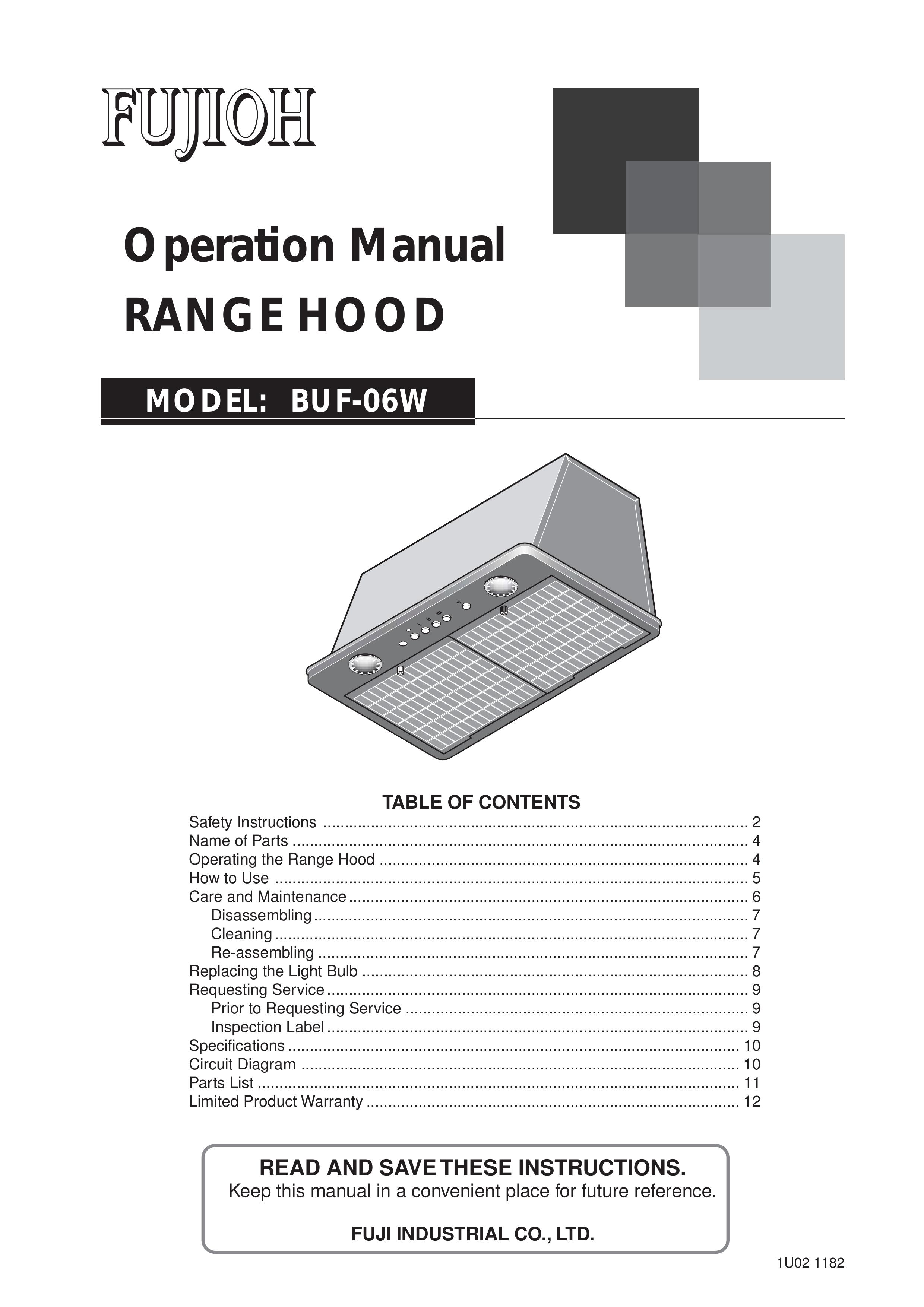 Fujioh BUF-06W Ventilation Hood User Manual