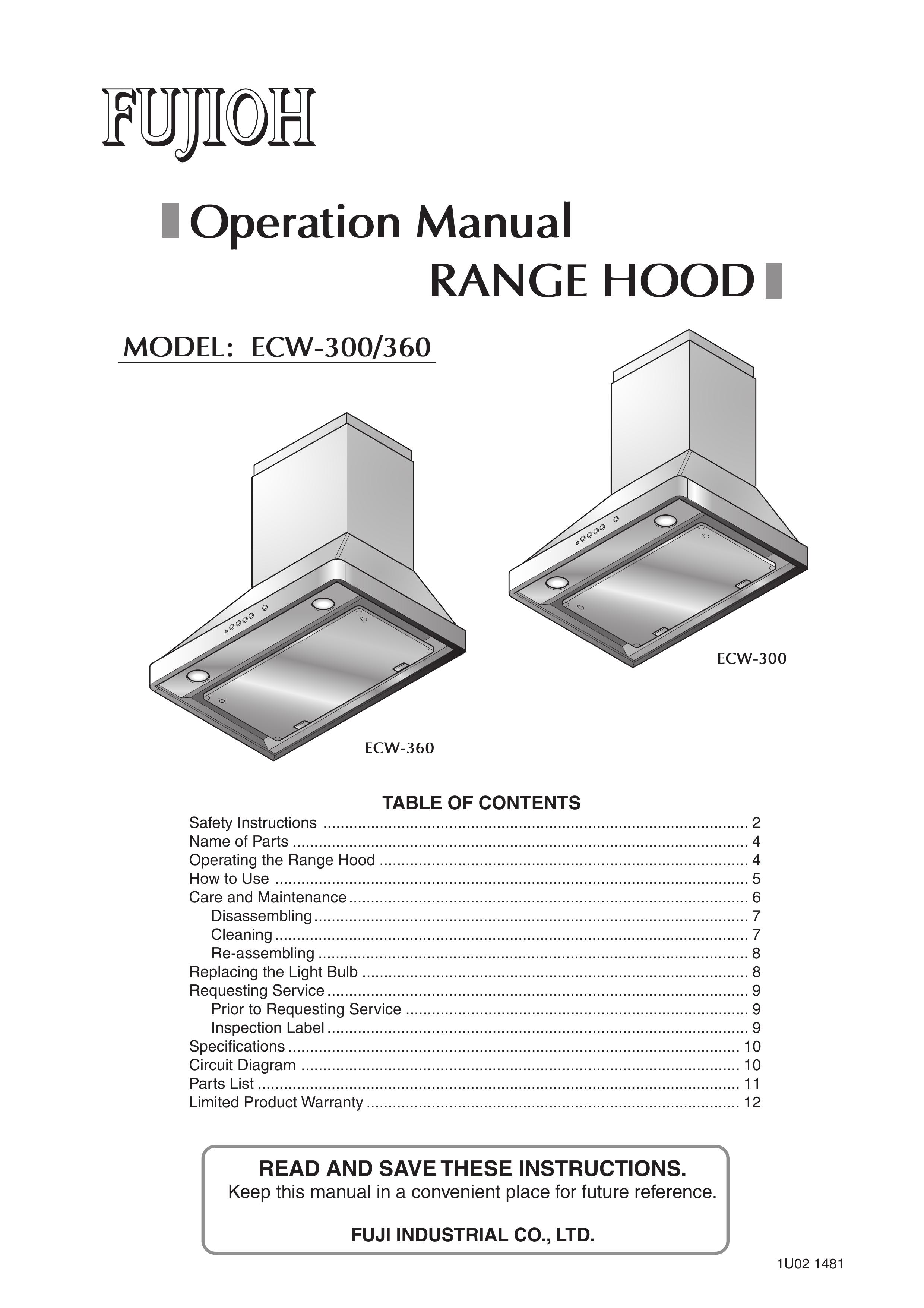 Fujioh ECW-300 Ventilation Hood User Manual