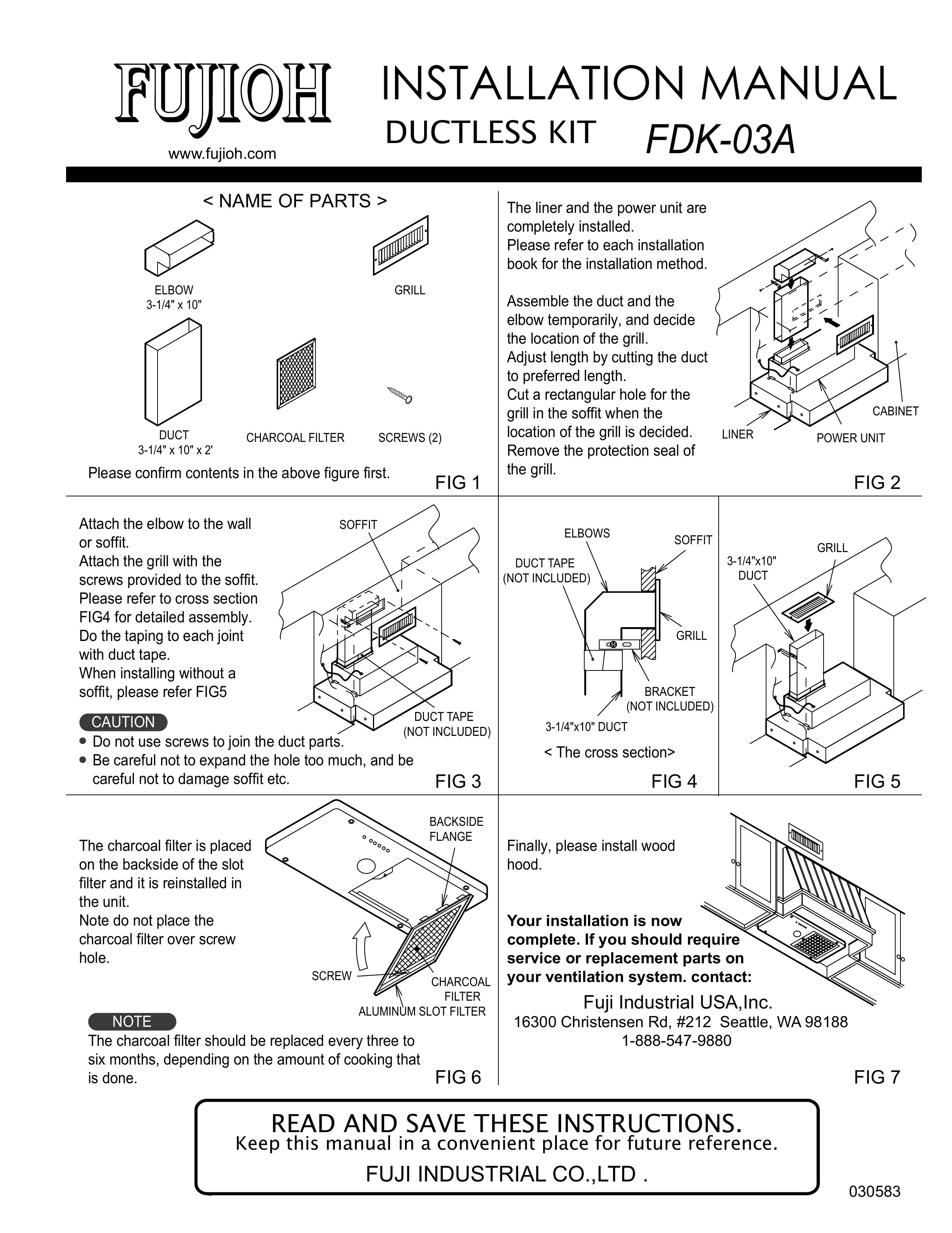 Fujioh FDK-03A Ventilation Hood User Manual
