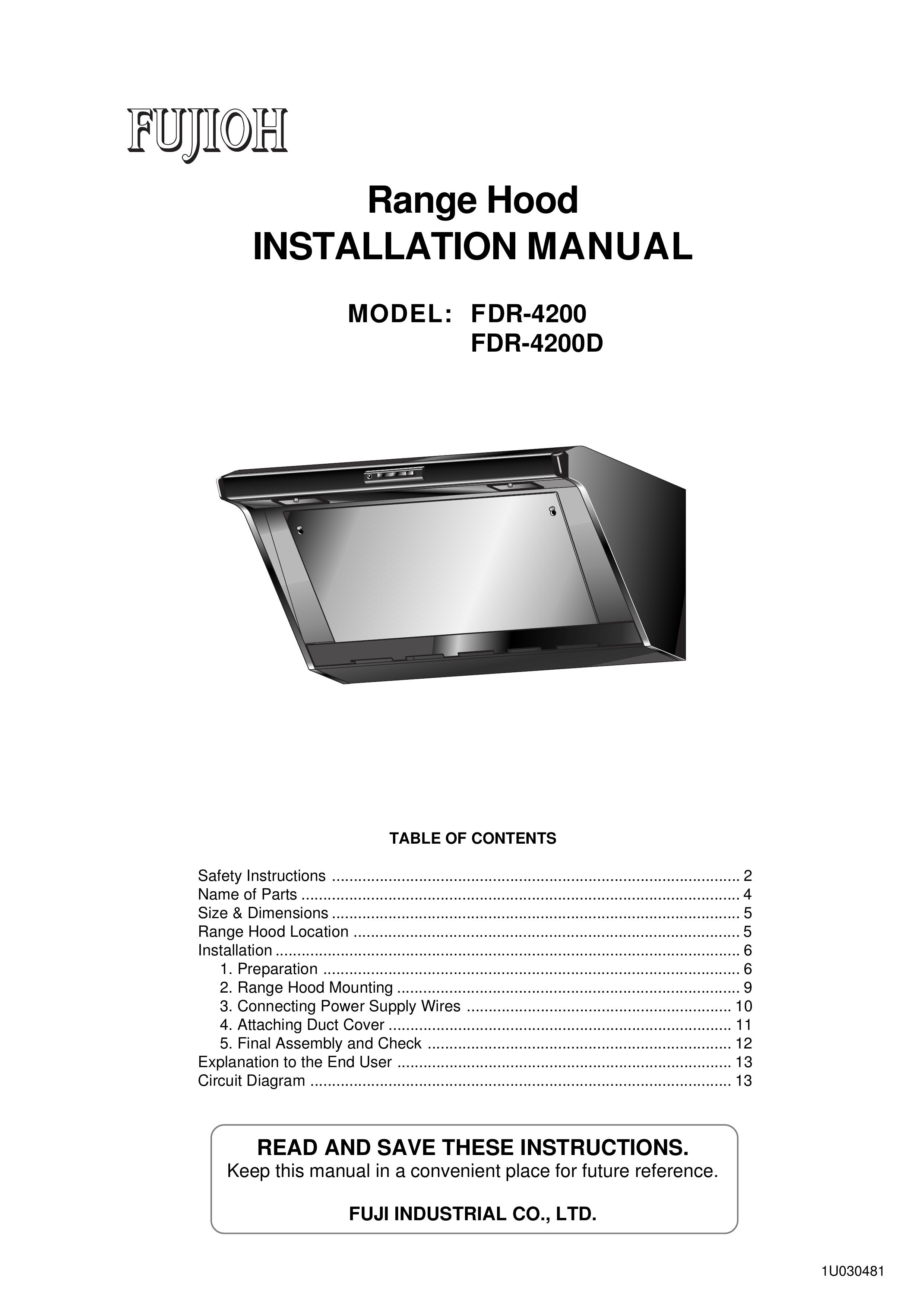Fujioh FDR-4200D Ventilation Hood User Manual
