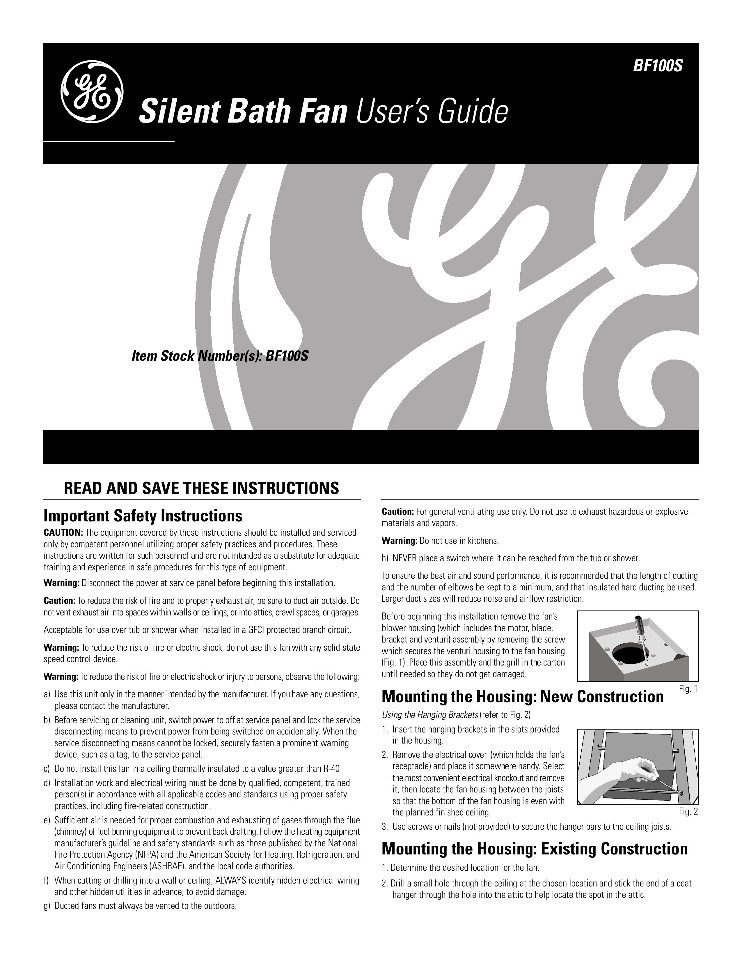 GE BF100S Ventilation Hood User Manual