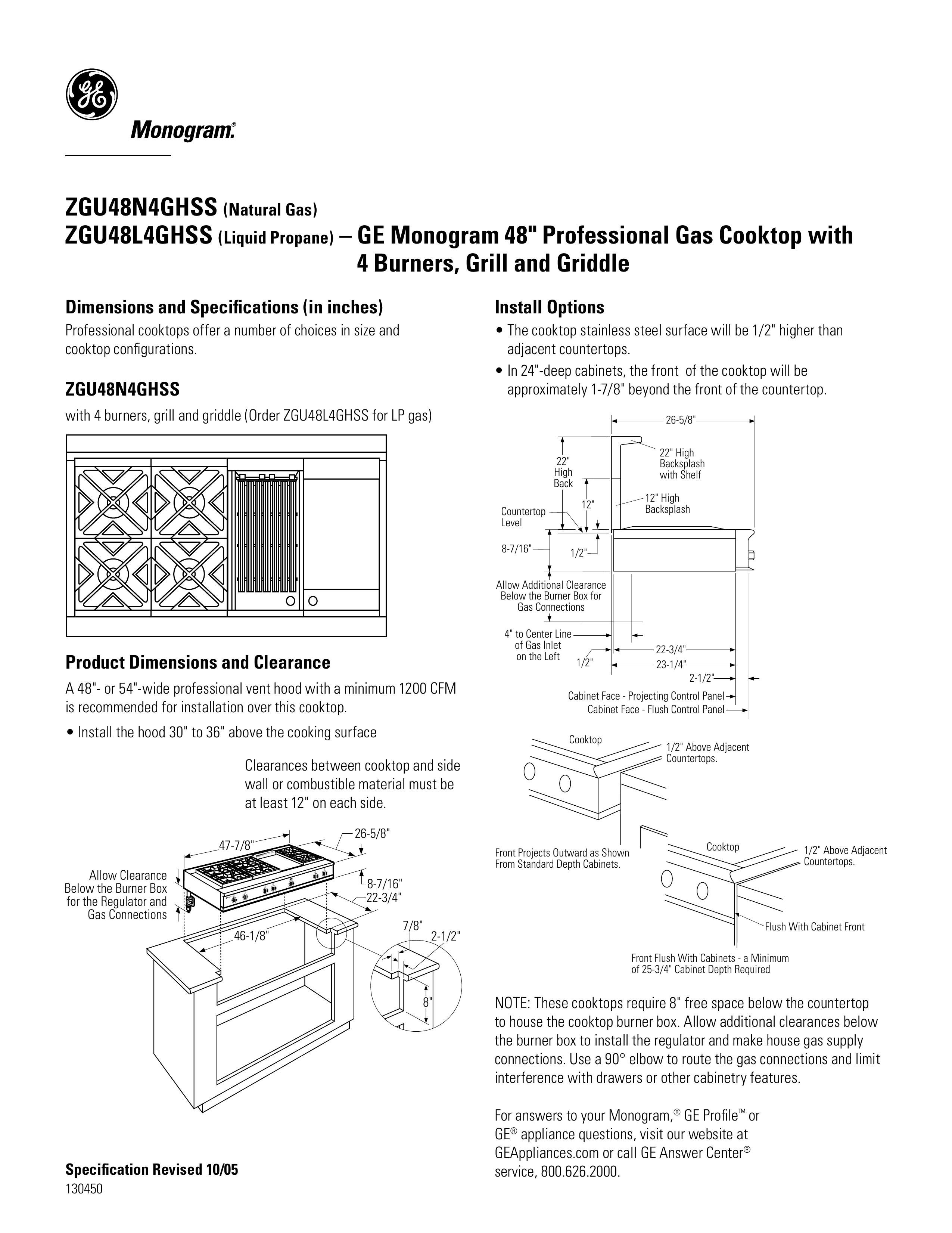 GE Monogram ZGU48L4GHSS Ventilation Hood User Manual