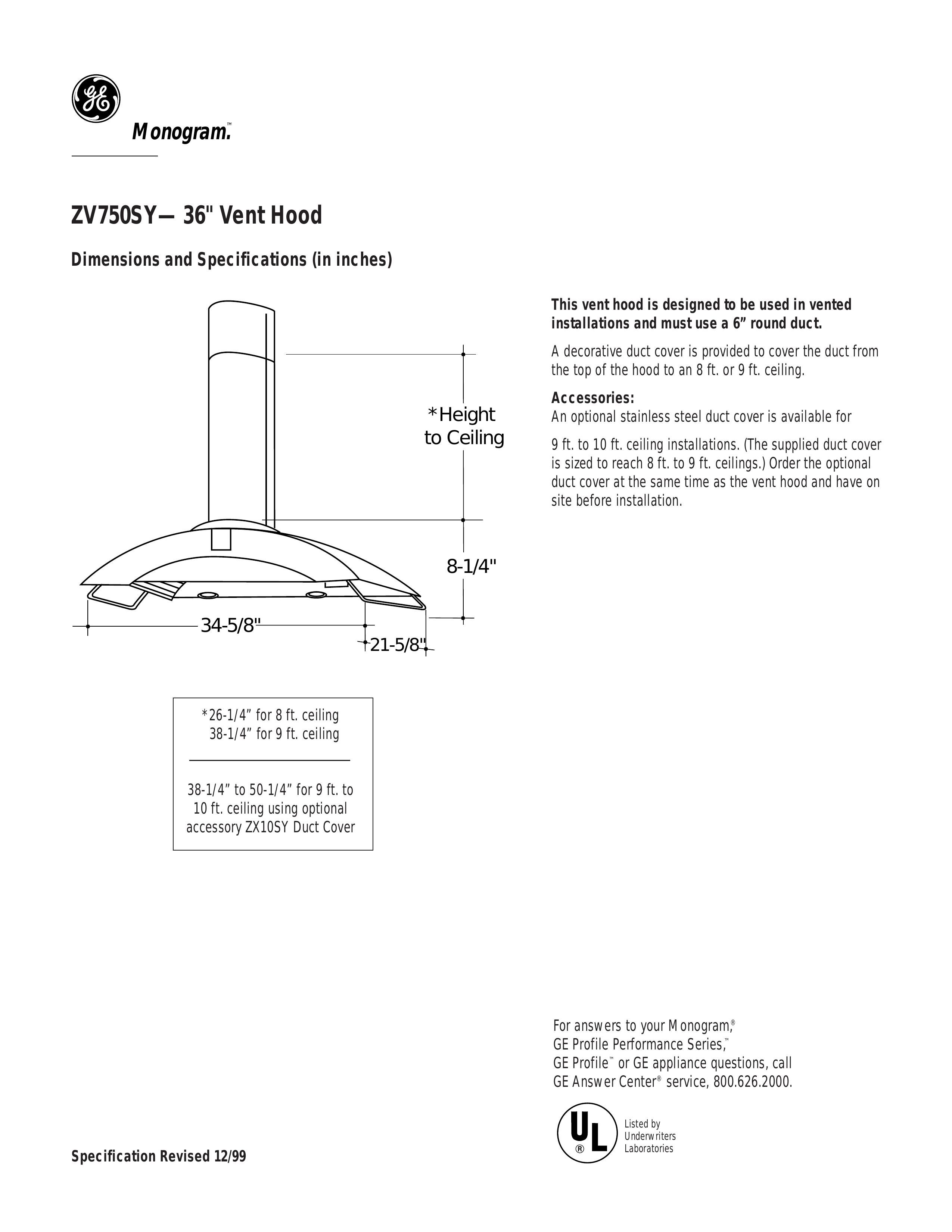GE Monogram ZV750SY Ventilation Hood User Manual