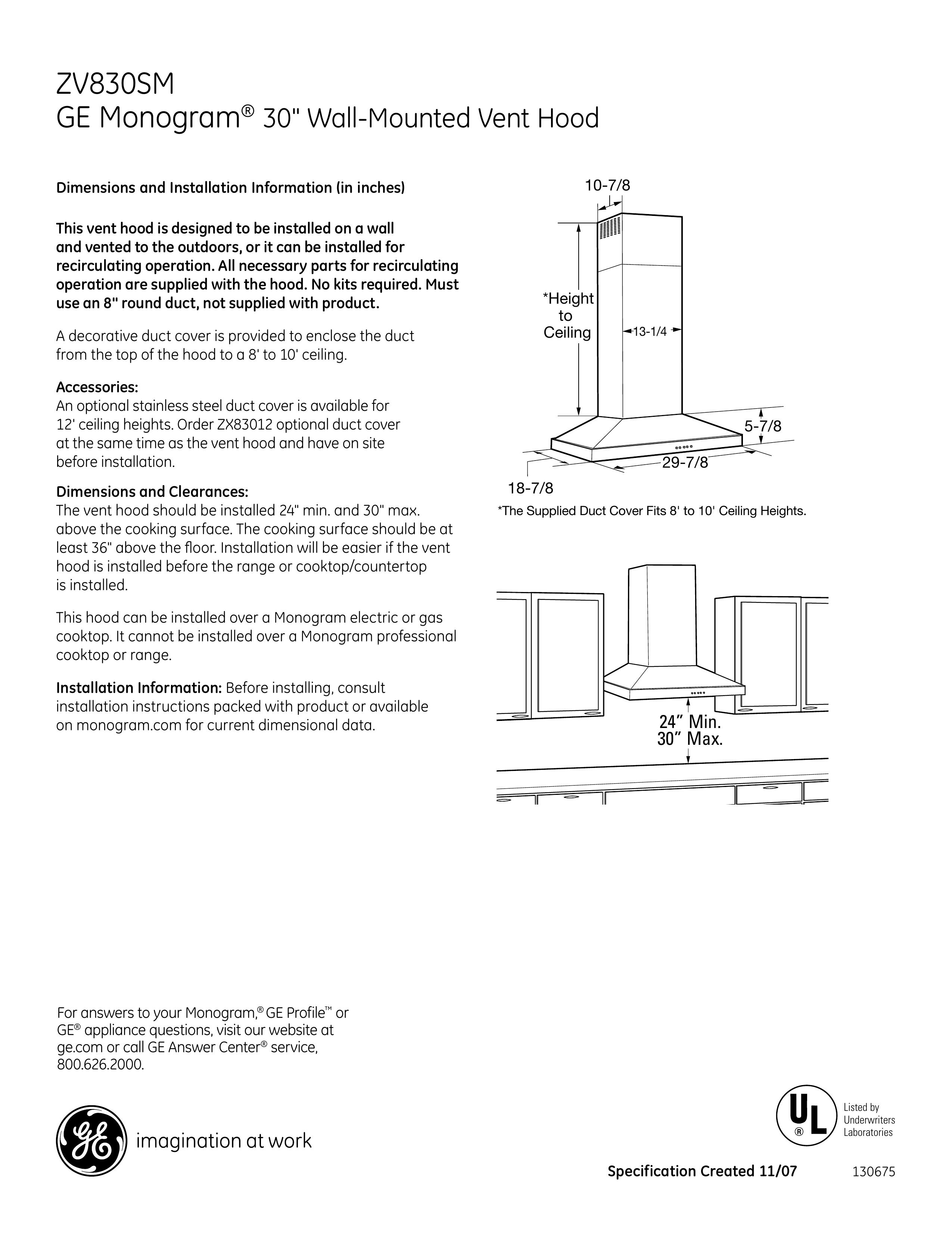 GE Monogram ZV830SM Ventilation Hood User Manual