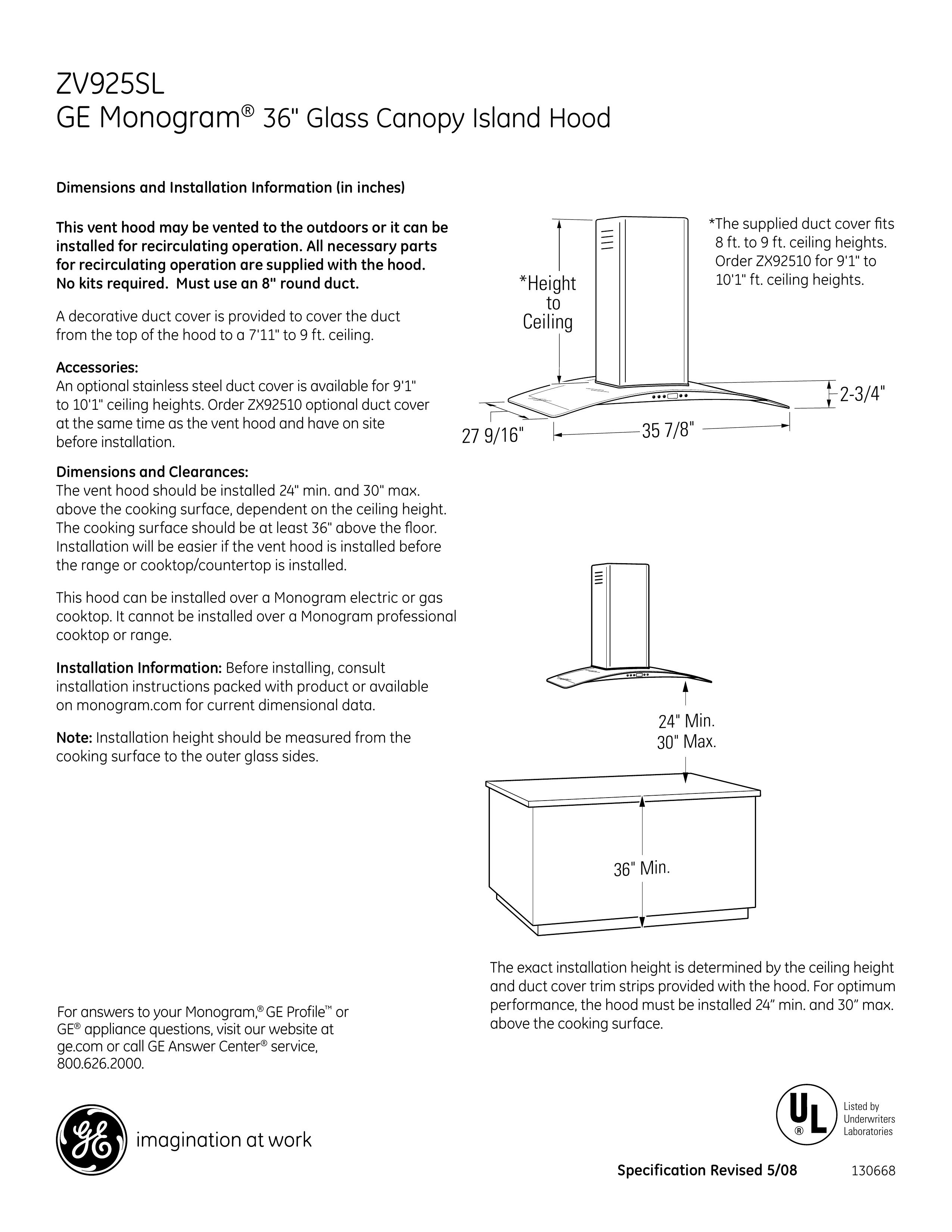GE Monogram ZV925SL Ventilation Hood User Manual