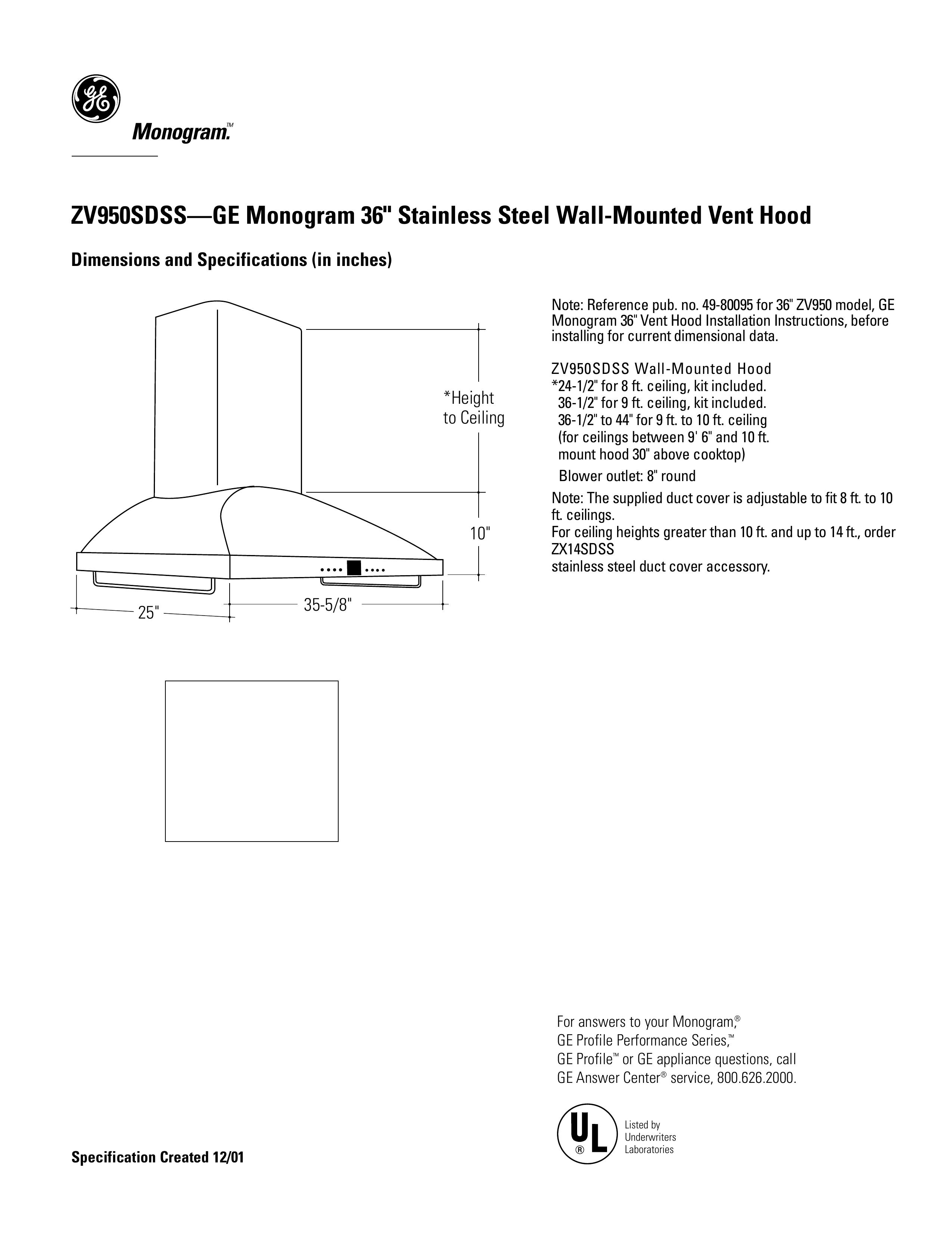 GE Monogram ZV950SDSS Ventilation Hood User Manual