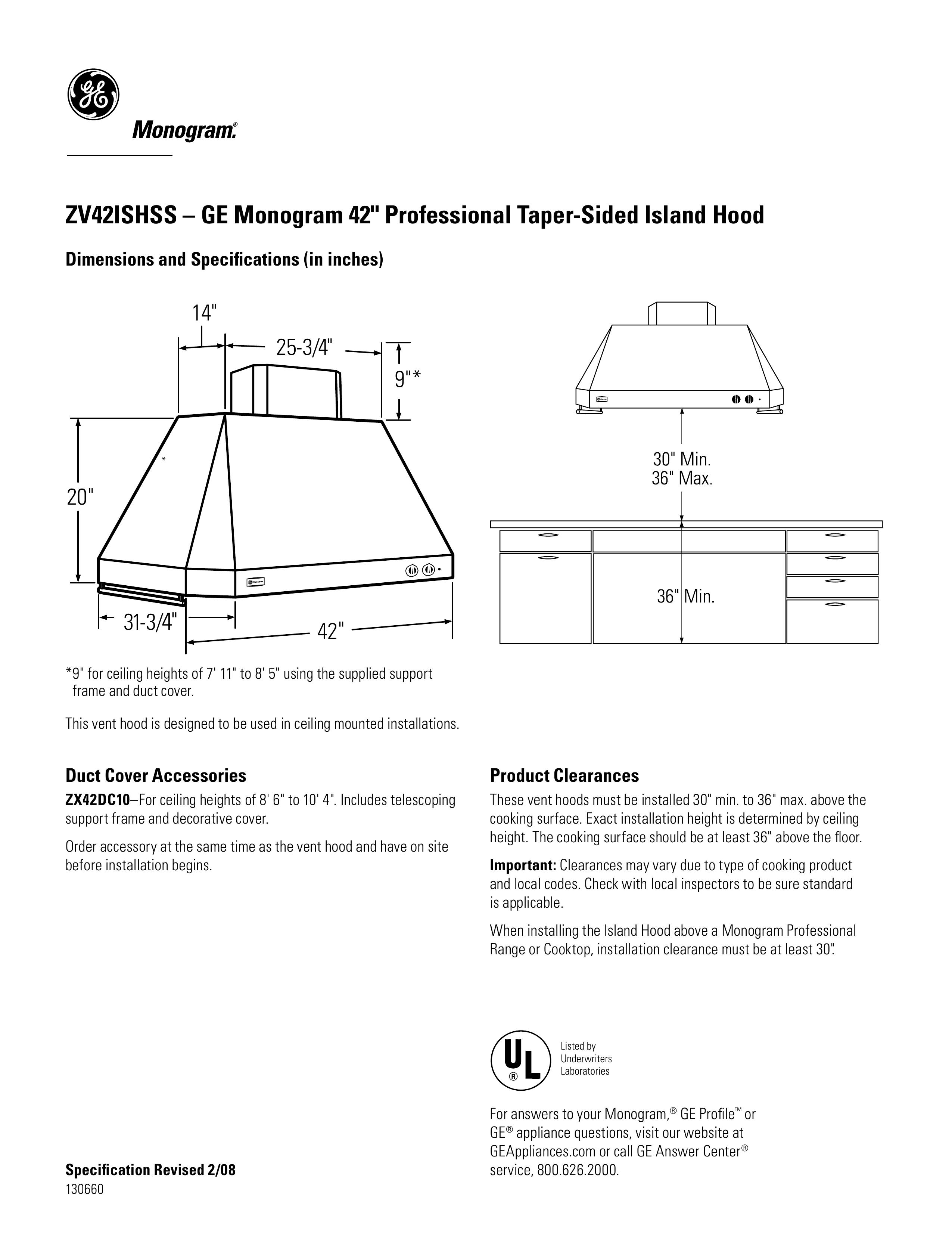 GE Monogram ZX42DC10 Ventilation Hood User Manual