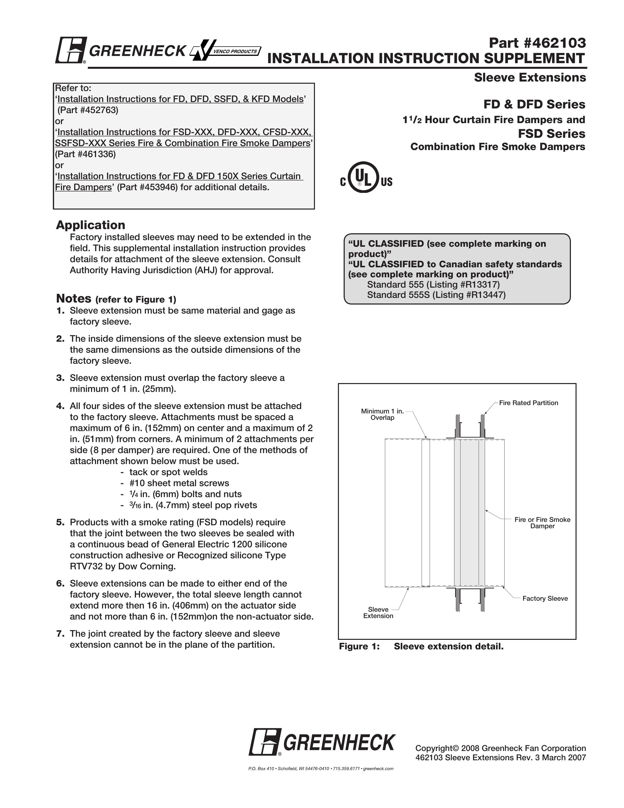 Greenheck Fan 462103 Ventilation Hood User Manual
