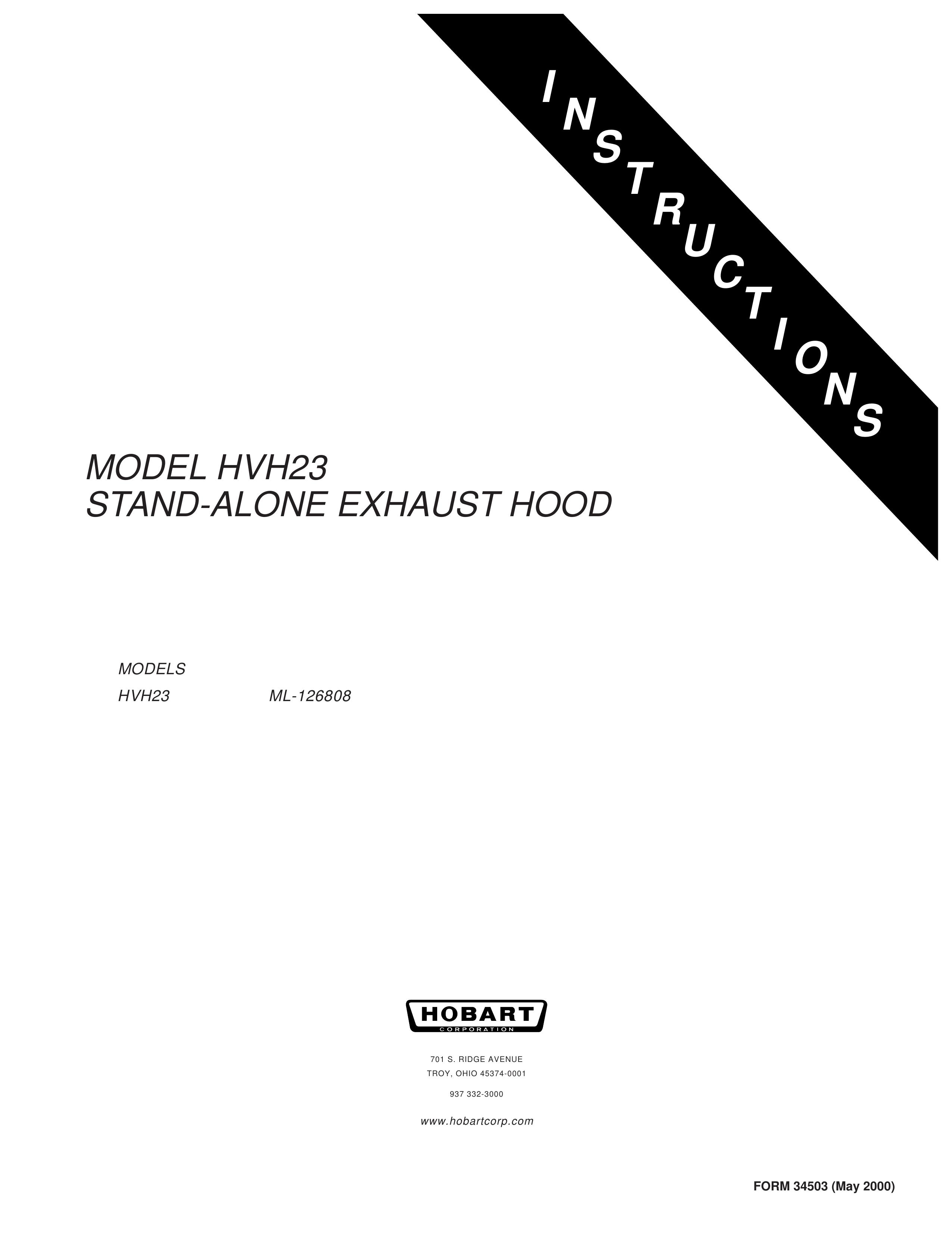 Hobart HVH23 Ventilation Hood User Manual